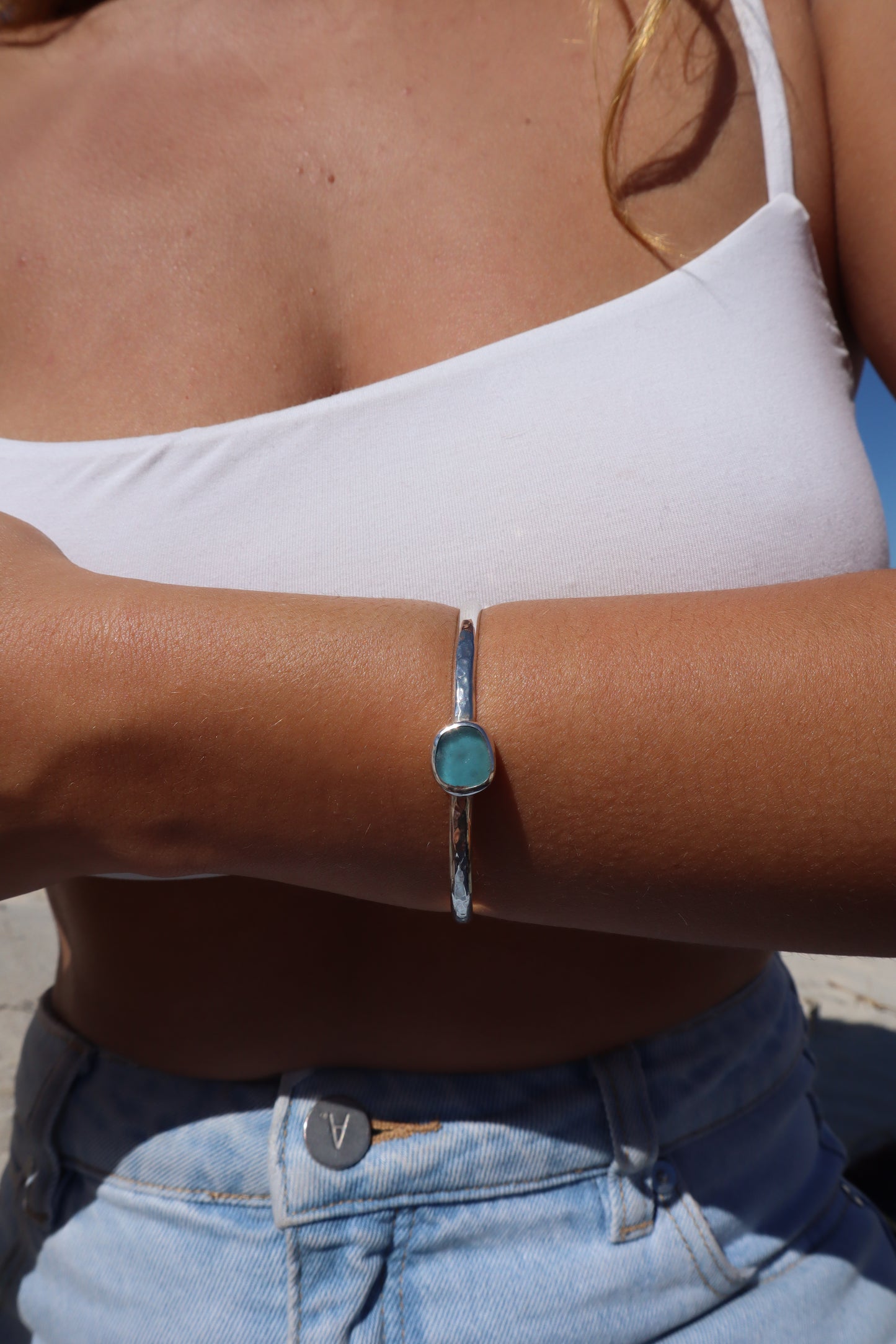 Blue Sea Glass Wanderer Cuff