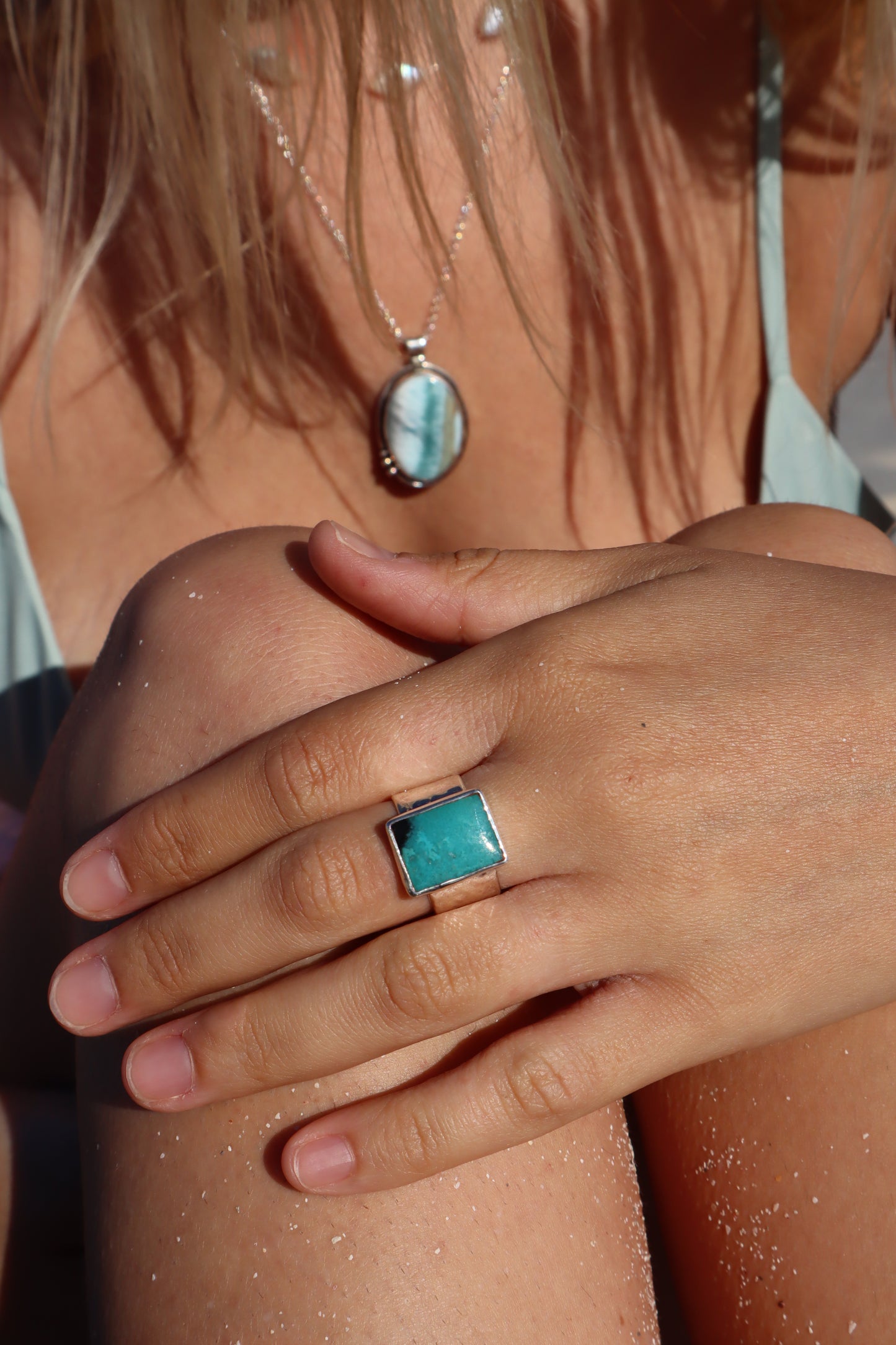 Blue Opalized Wood Ring SIZE Q - 8 1/4