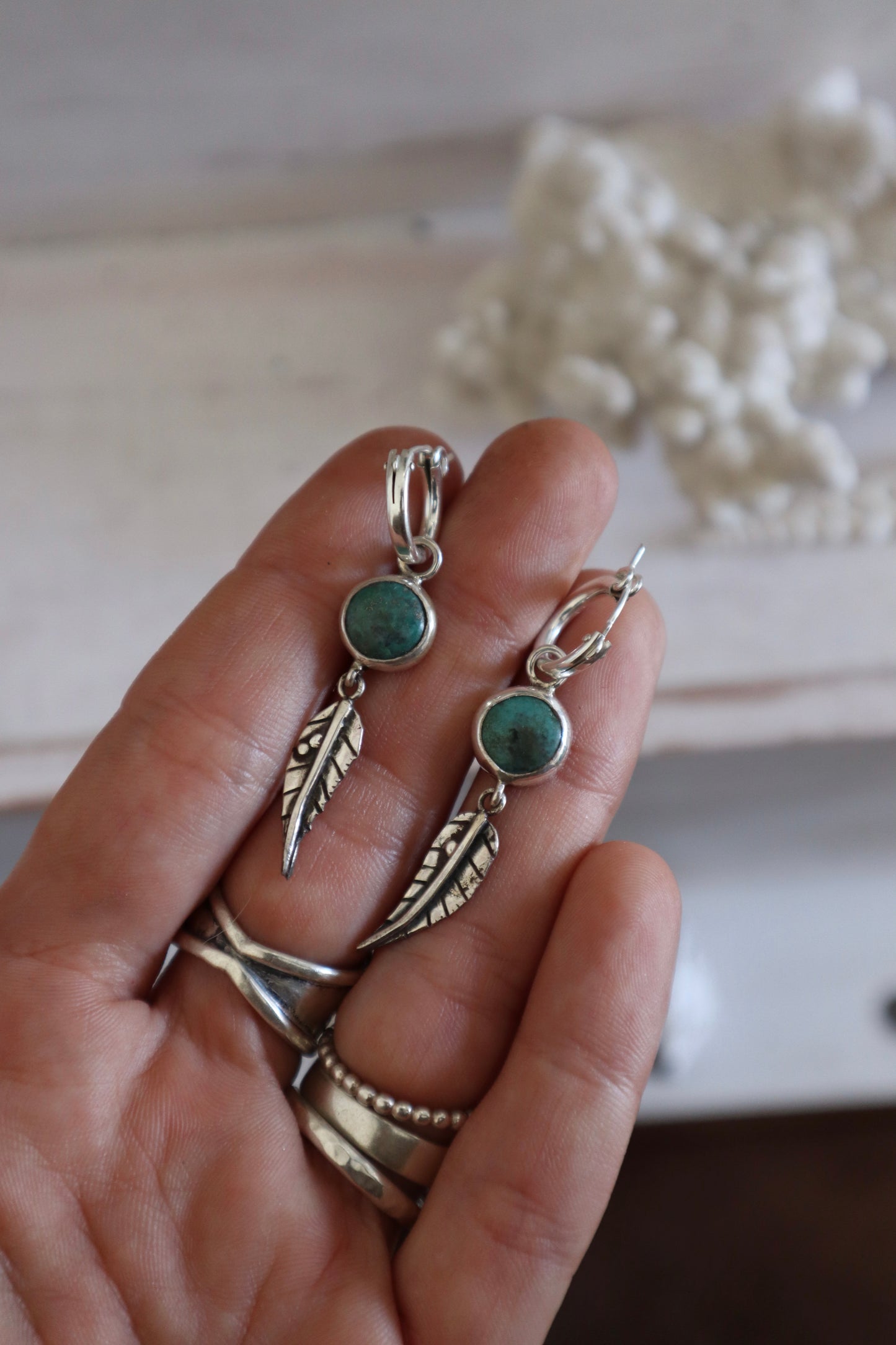 Leafy Turquoise Hoops