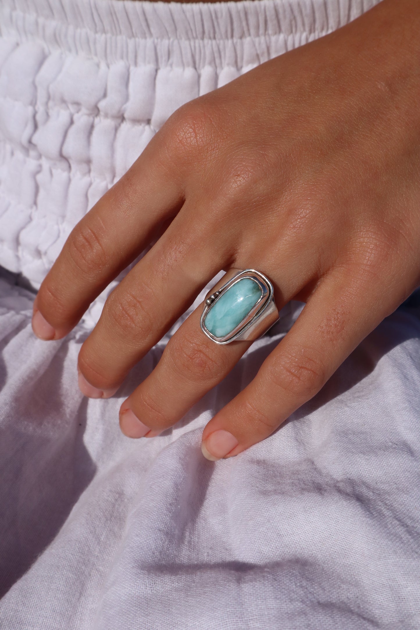 Chunky Larimar Ring SIZE N - 6 3/4