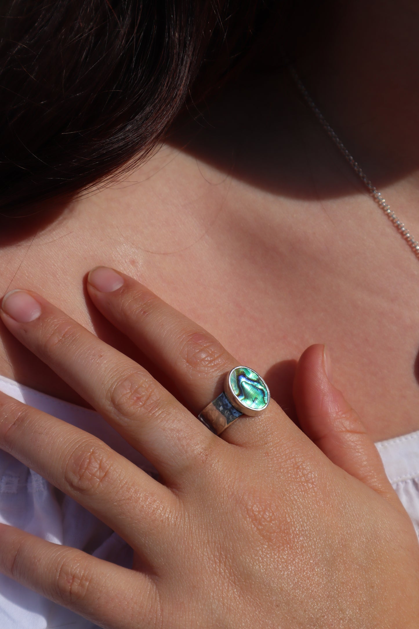 Hammered Abalone Ring SIZE S - 9 1/4
