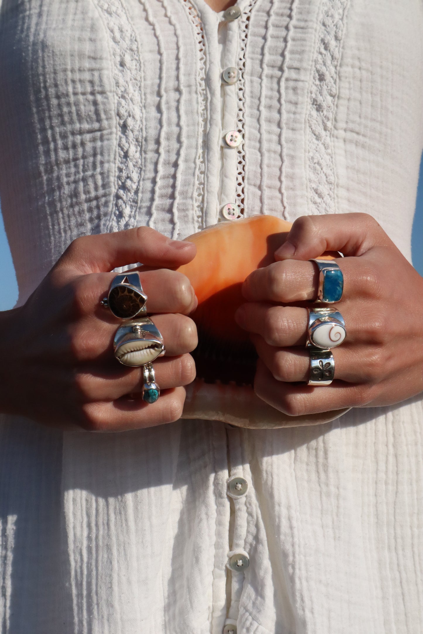 Ammonite Teardrop Ring SIZE T 1/2 - 10