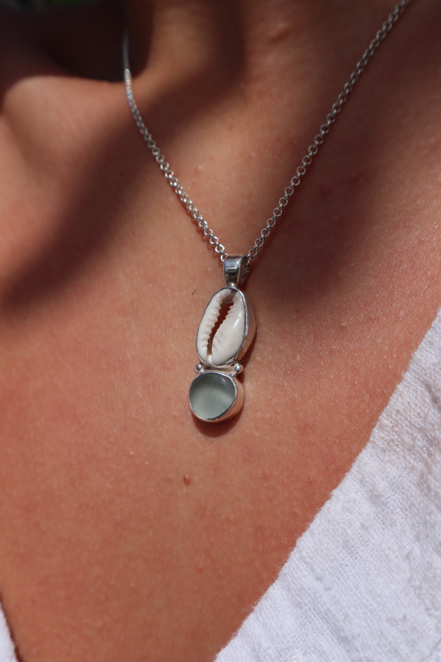 Seaglass x Cowrie Pendant