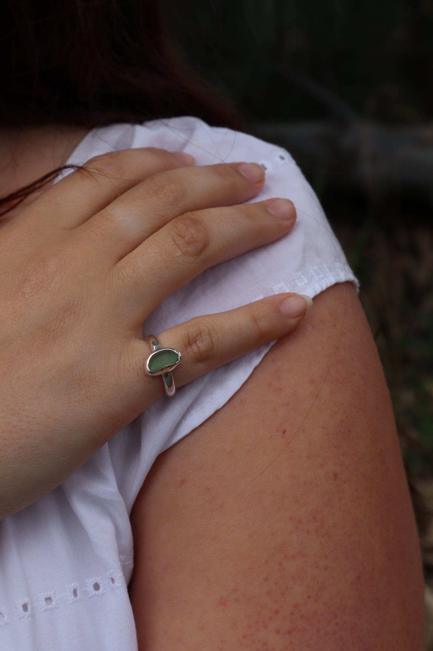 Dainty Green Sea Glass Ring SIZE L - 5 3/4