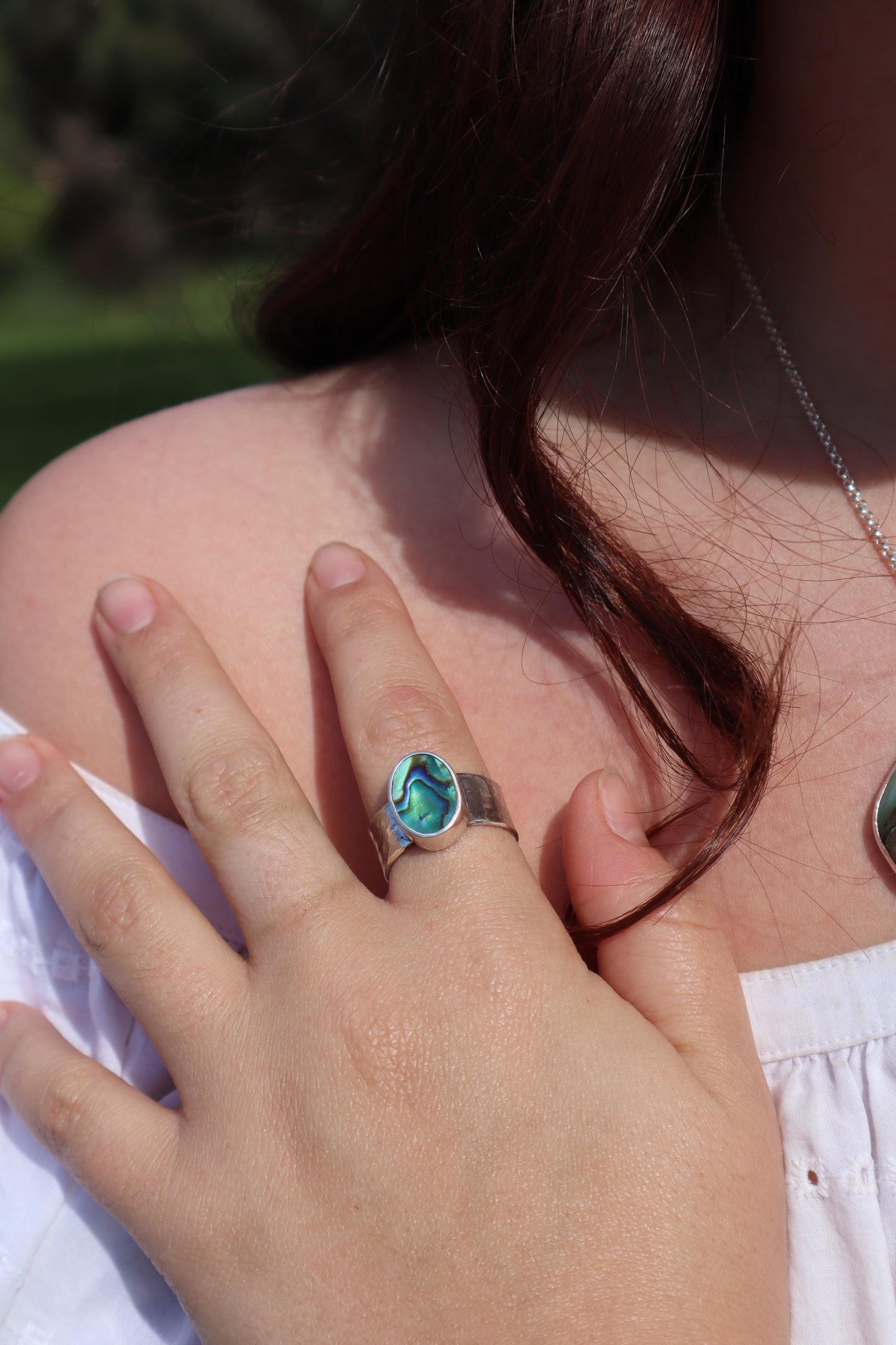 Hammered Abalone Ring SIZE S - 9 1/4