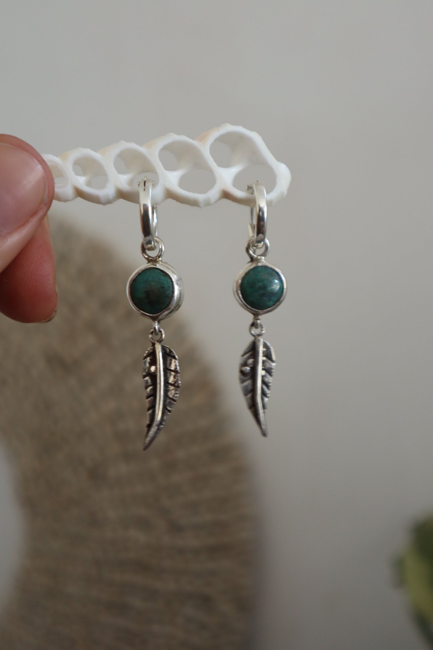 Leafy Turquoise Hoops