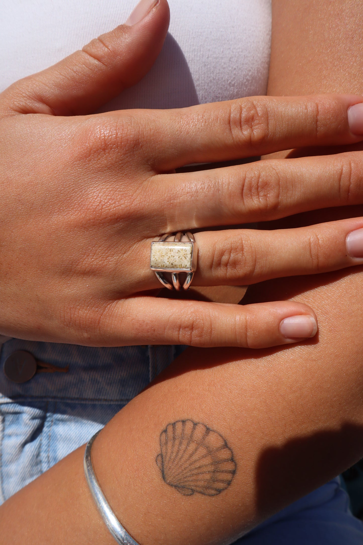 Fossilised Coral Ring SIZE N 1/2 - 7