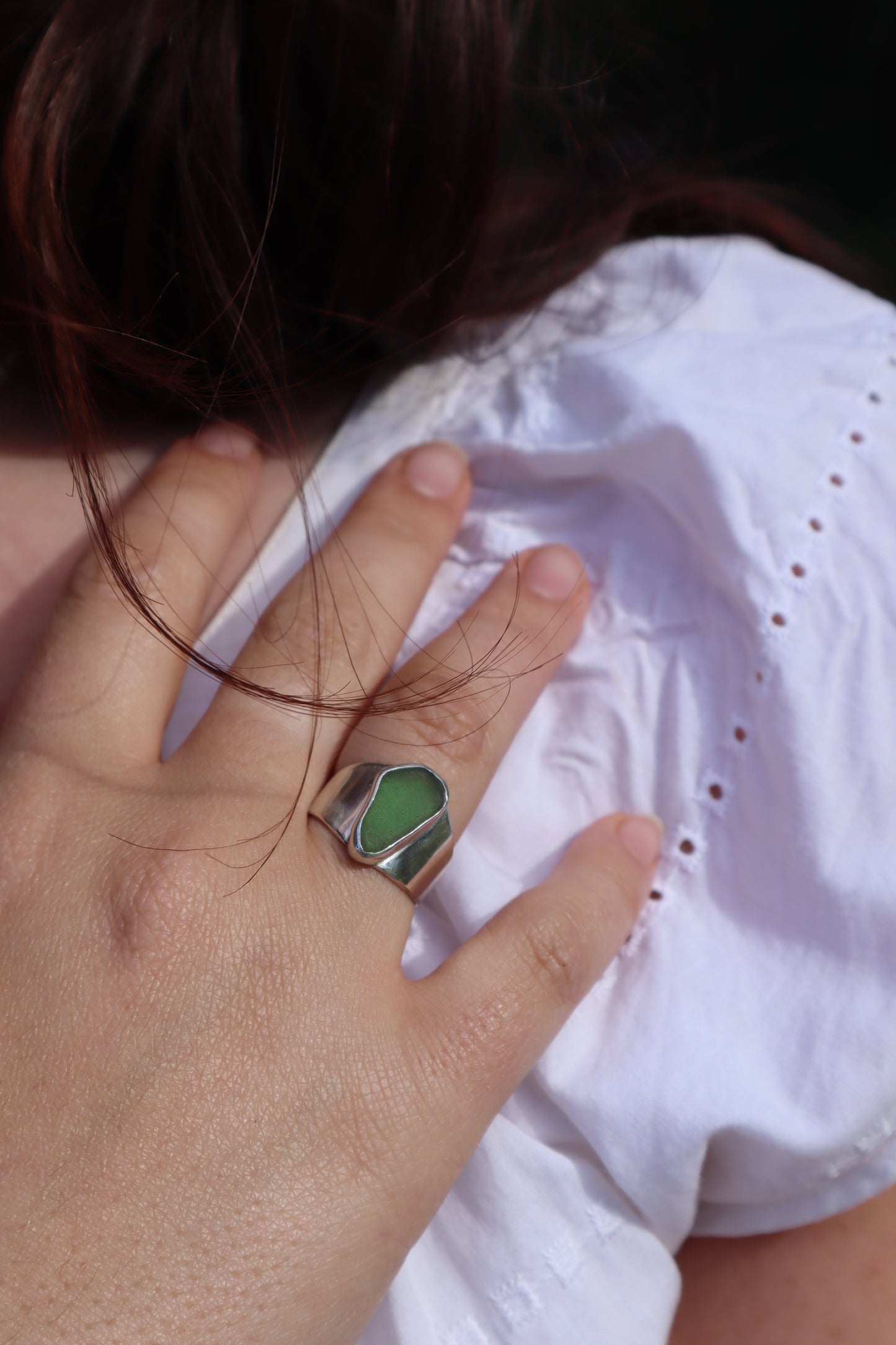 Green Sea Glass Ring SIZE N - 6 3/4