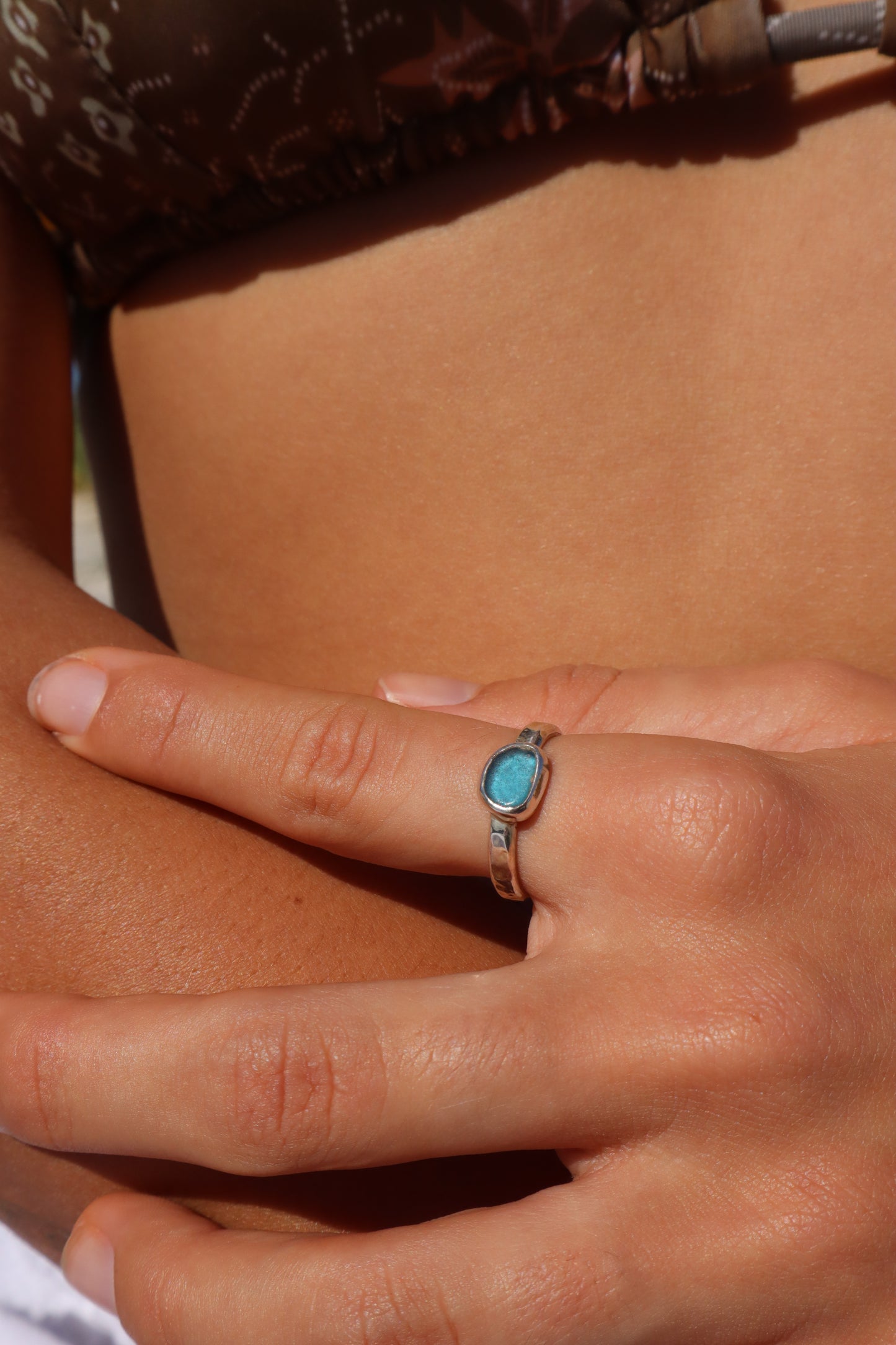 Dainty Blue Sea Glass Ring SIZE P 1/2 - 8