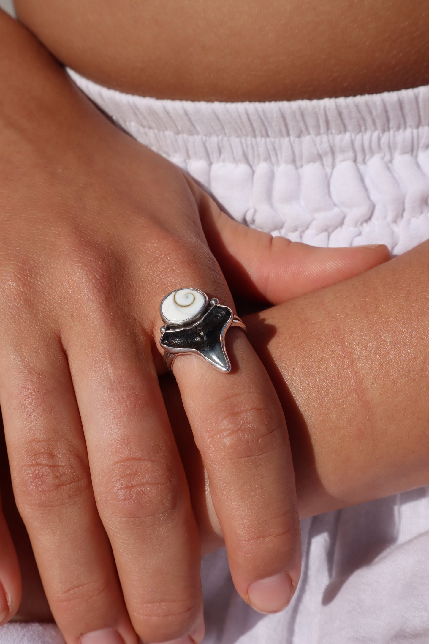 Shark Tooth x Operculum Ring SIZE R - 8 3/4