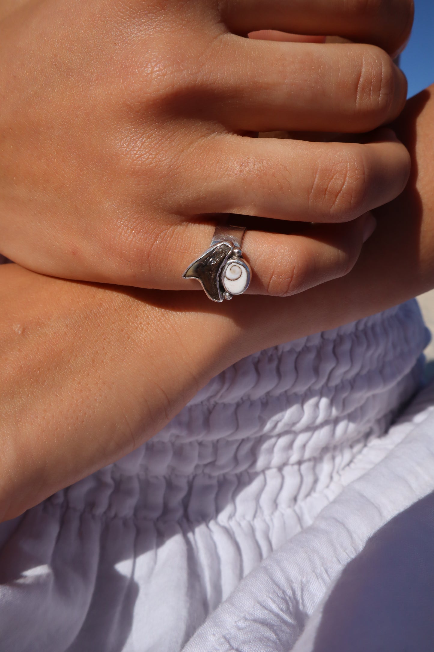 Shark Tooth x Operculum Ring SIZE L - 5 3/4