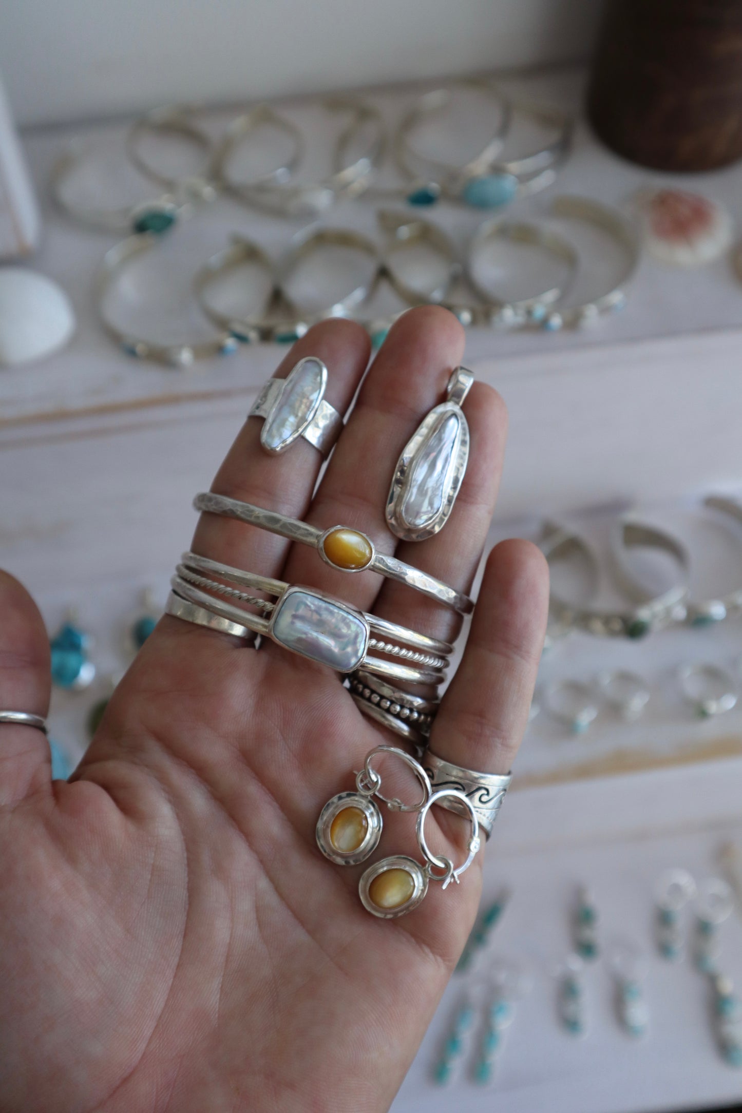Yellow Mother of Pearl Hoops