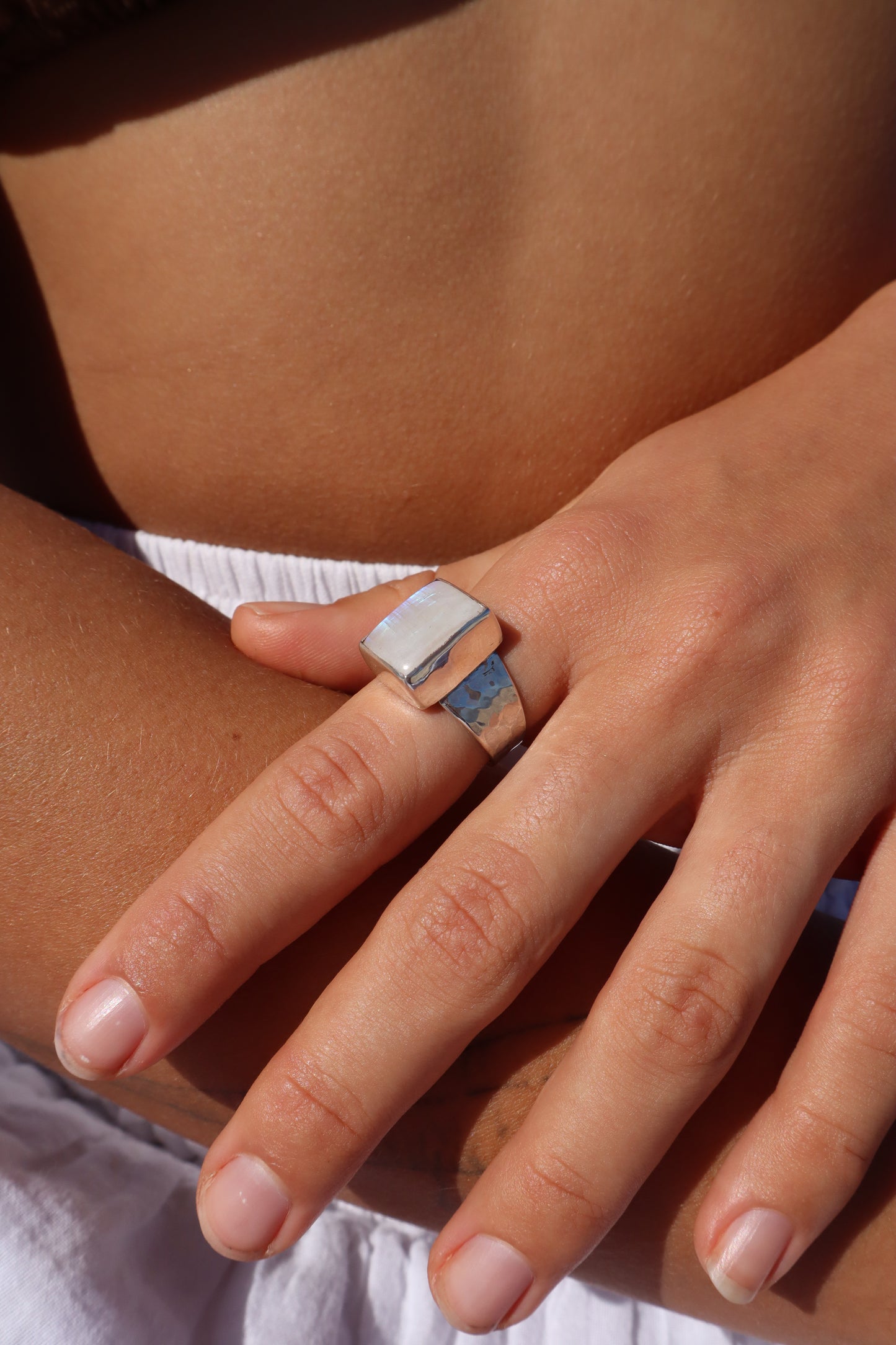 Chunky Moonstone Ring SIZE P - 7 3/4