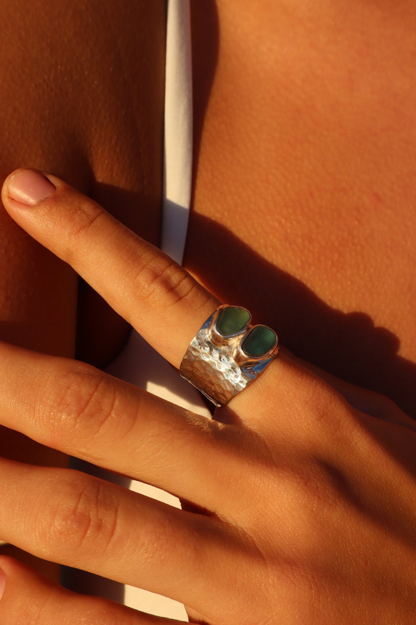 Double Sea Glass Ring SIZE P 1/2 - 8