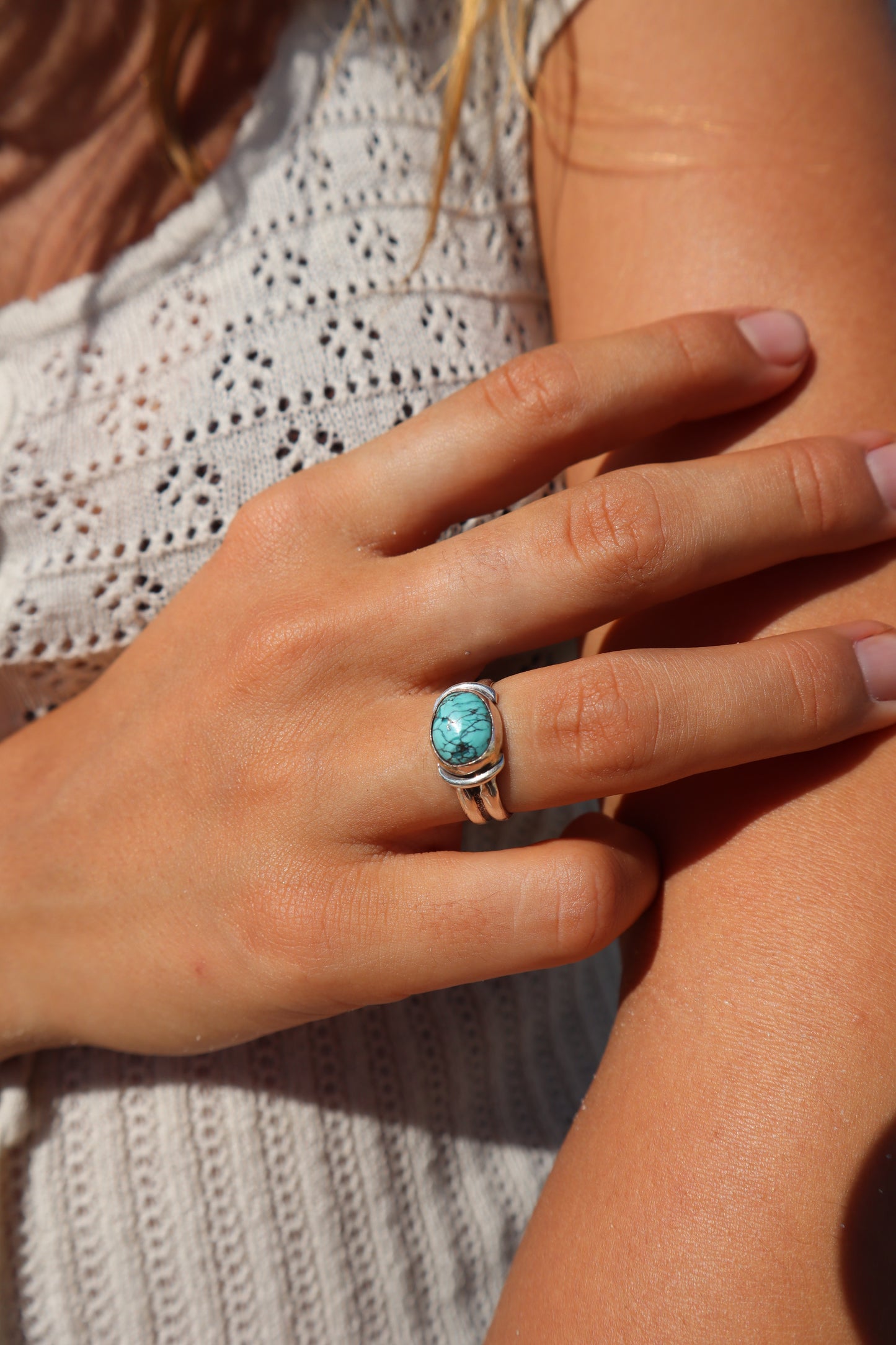 Double Banded Turquoise Ring SIZE N 1/2 - 7