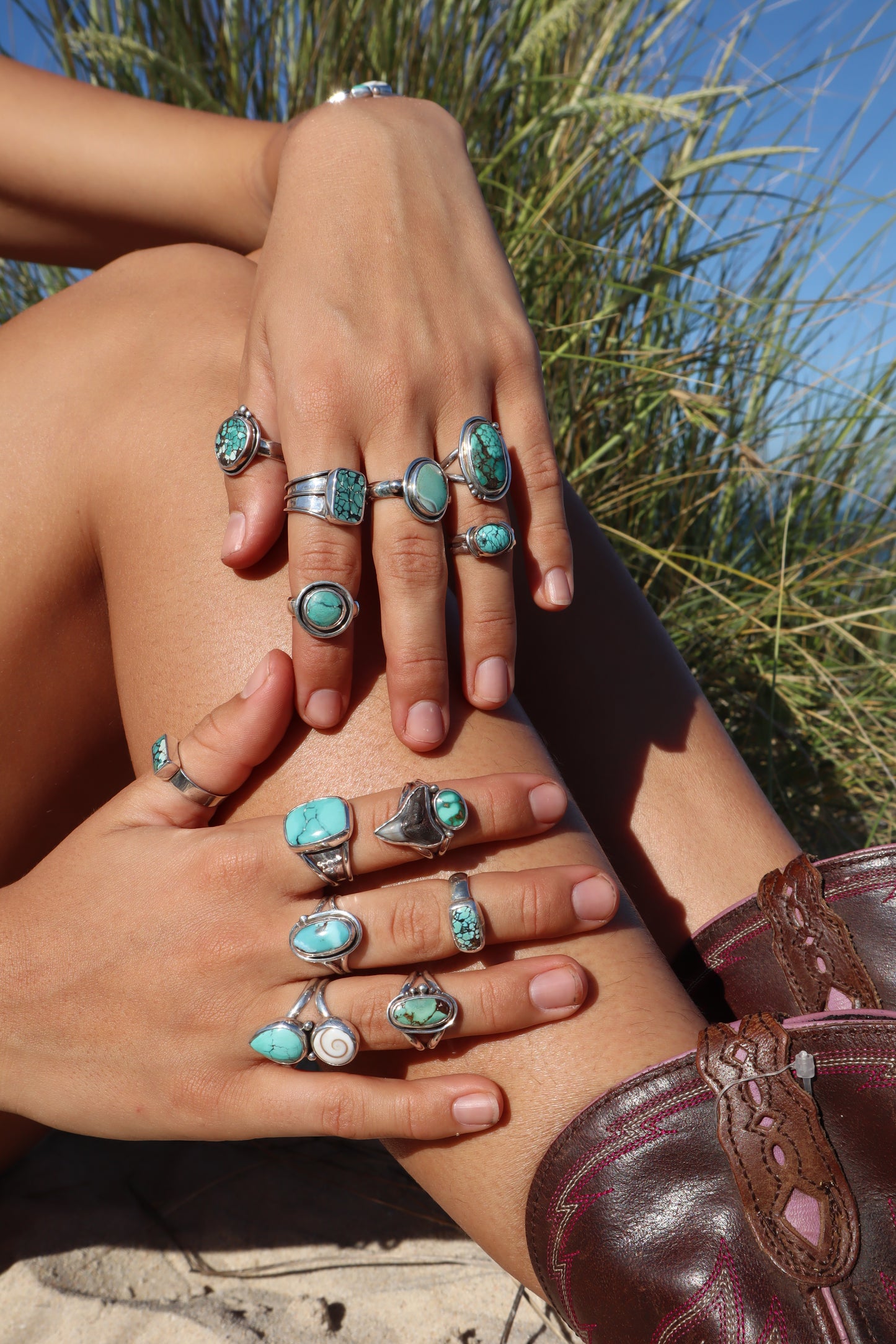 Double Banded Turquoise Ring SIZE Q 1/2 - 8 1/2