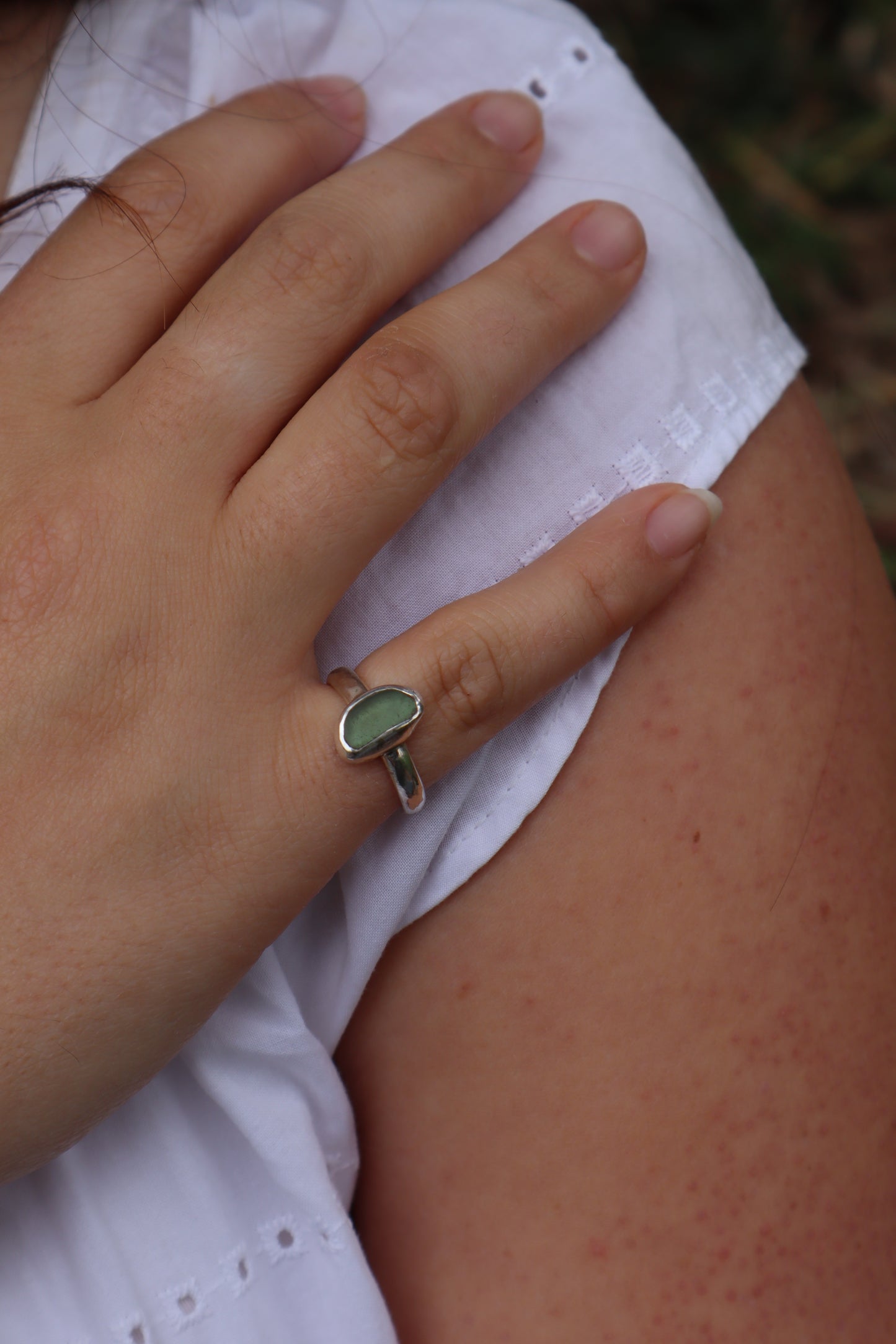 Dainty Green Sea Glass Ring SIZE L - 5 3/4
