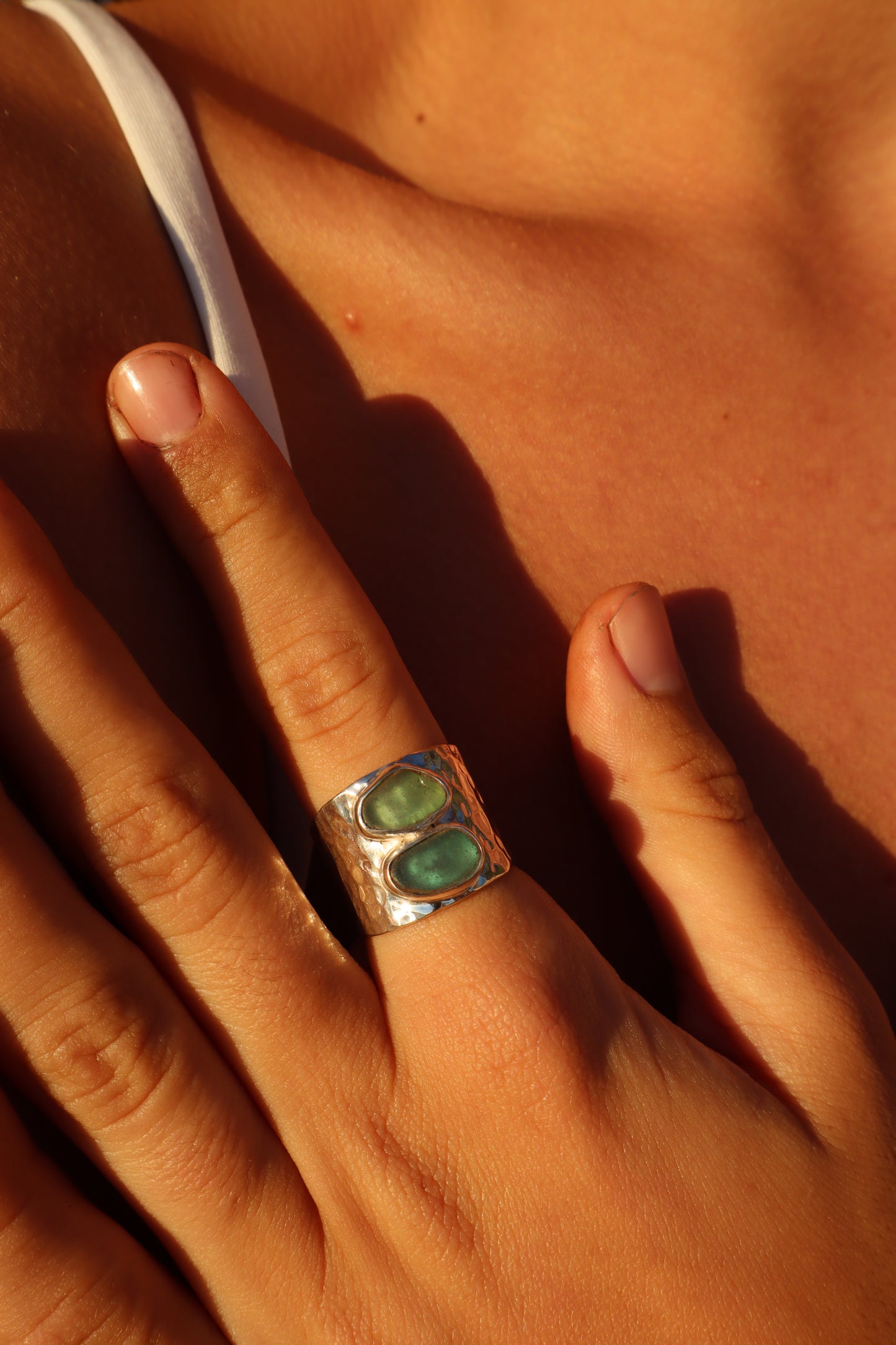 Double Sea Glass Ring SIZE P 1/2 - 8