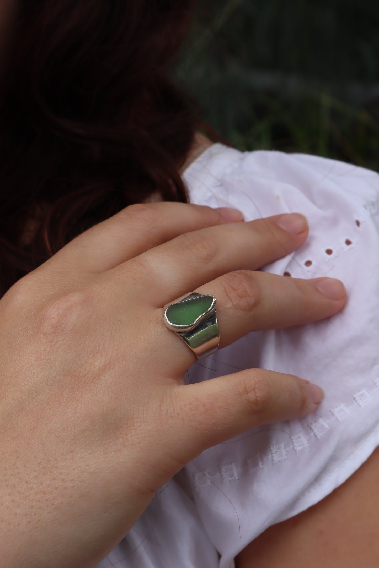 Green Sea Glass Ring SIZE N - 6 3/4