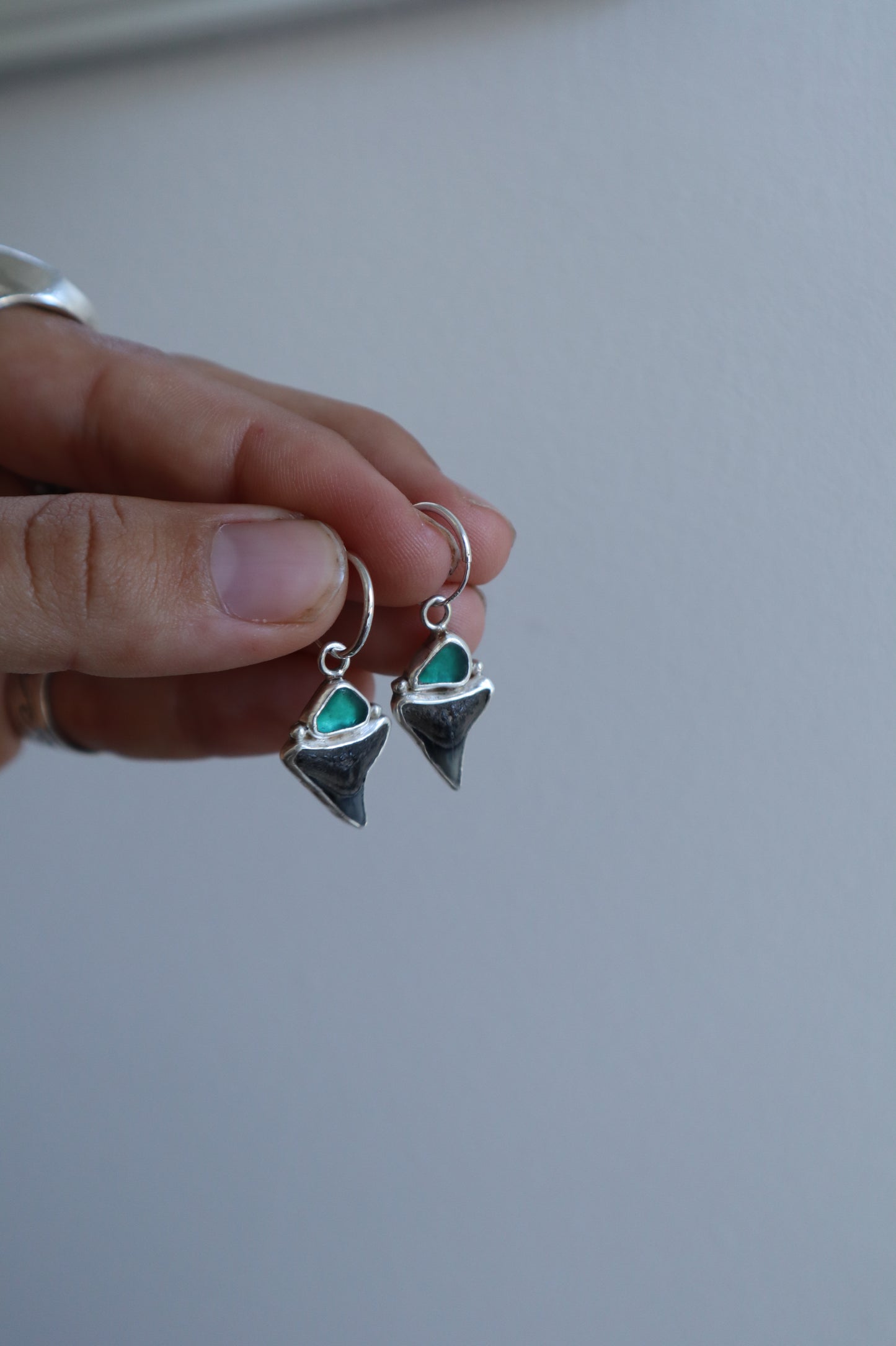 Shark Tooth x Seaglass Hoops
