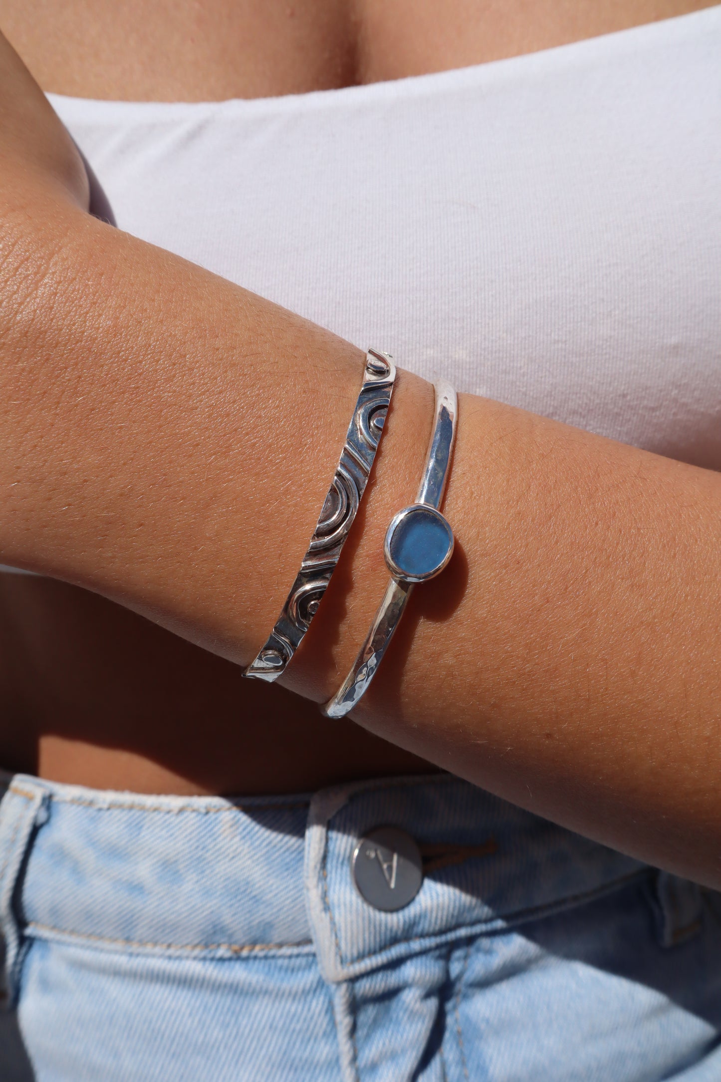 Dark Blue Sea Glass Wanderer Cuff