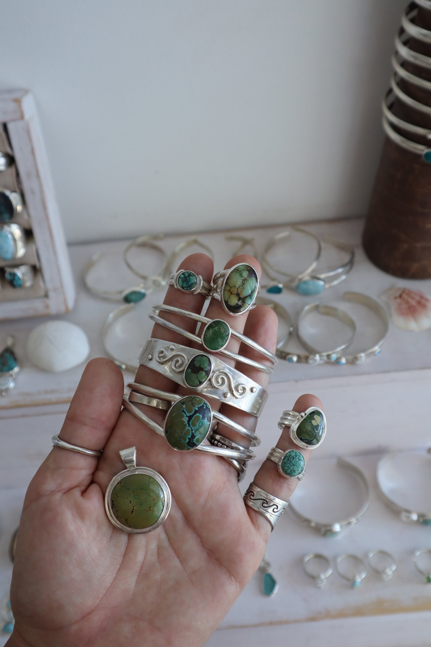 Green Turquoise Ring SIZE N - 6 3/4