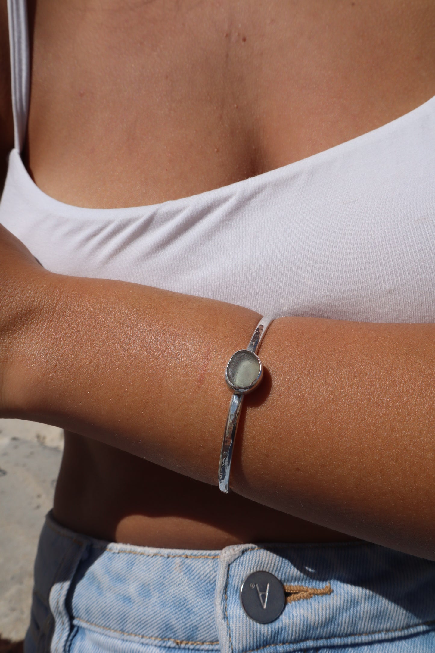 Clear Sea Glass Wanderer Cuff