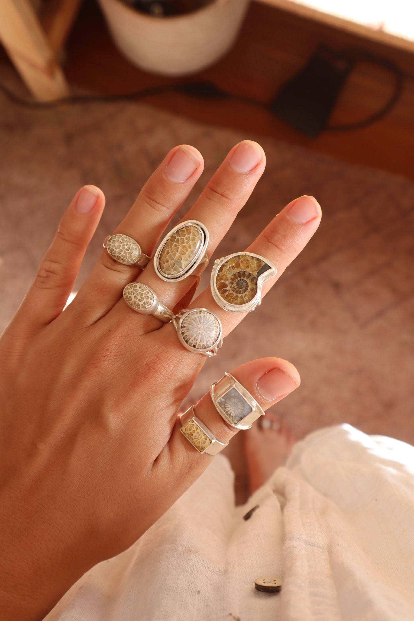 Fossilised Coral Ring SIZE P 1/2 - 8