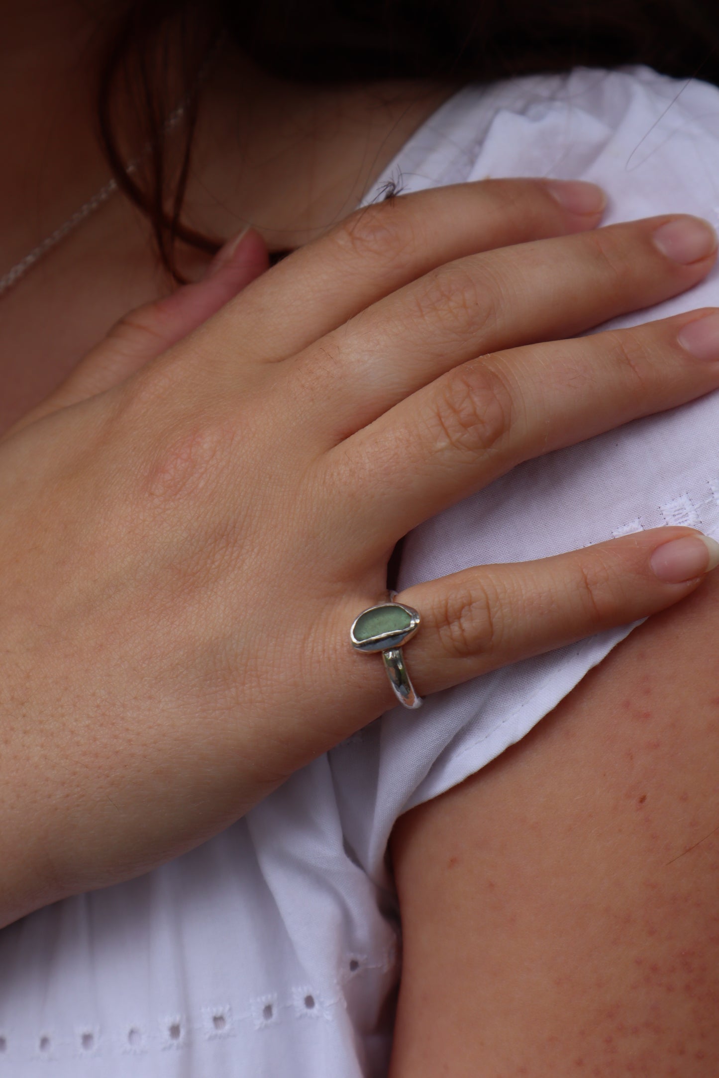 Dainty Green Sea Glass Ring SIZE L - 5 3/4