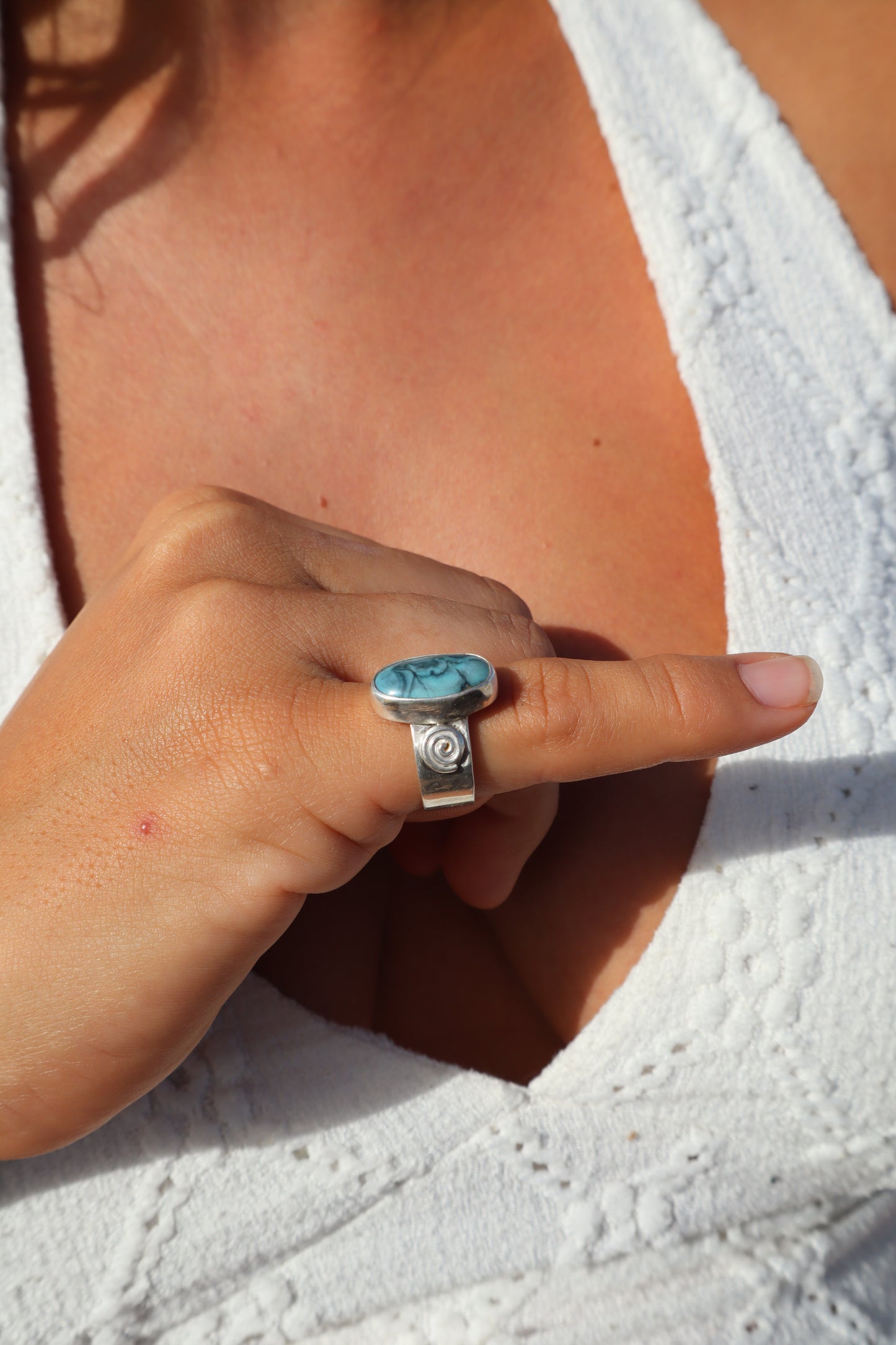 Spiral Turquoise Ring SIZE L - 5 3/4