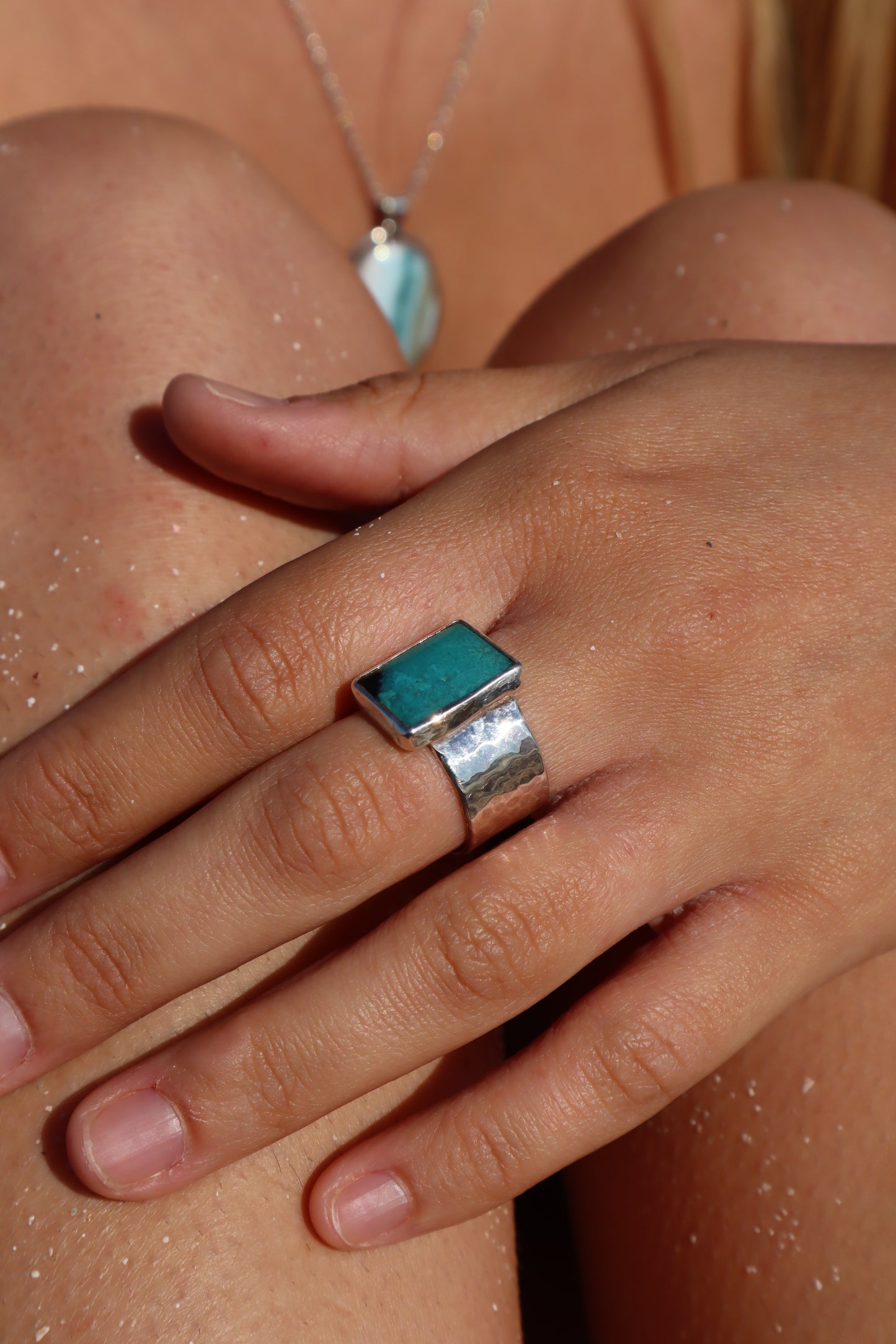 Blue Opalized Wood Ring SIZE Q - 8 1/4