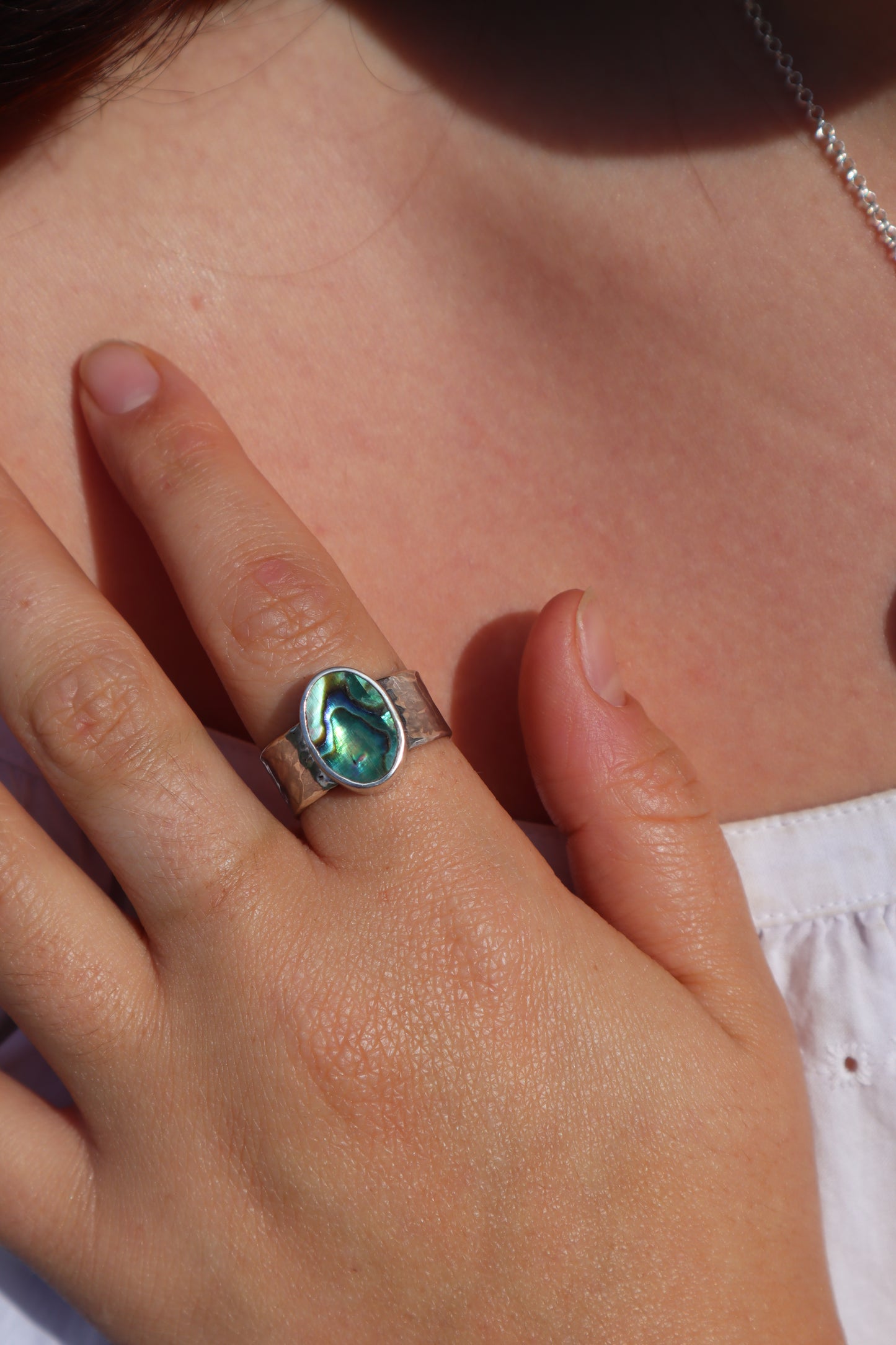 Hammered Abalone Ring SIZE S - 9 1/4