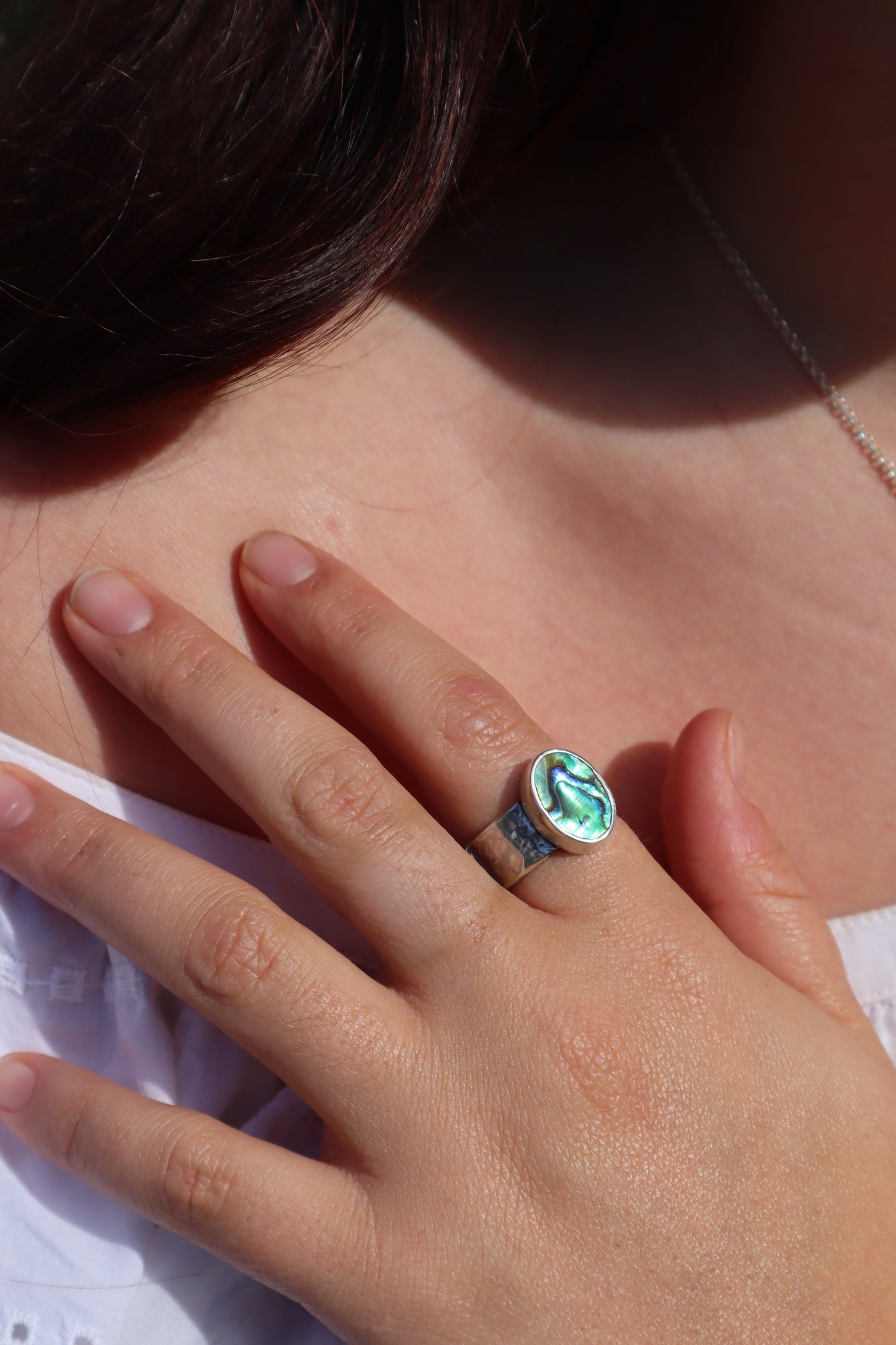 Hammered Abalone Ring SIZE S - 9 1/4