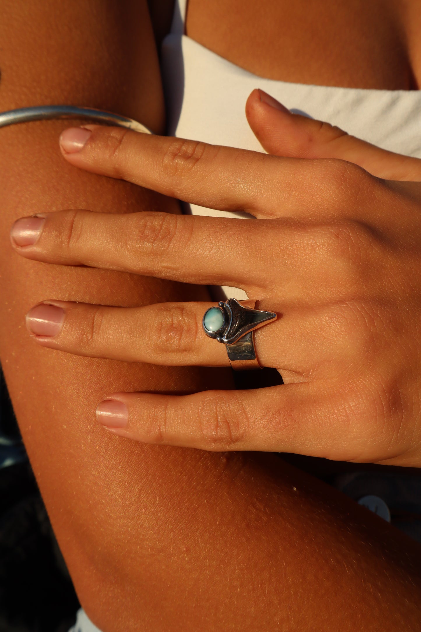 Shark Tooth x Larimar Ring SIZE M 1/2 - 6 1/2