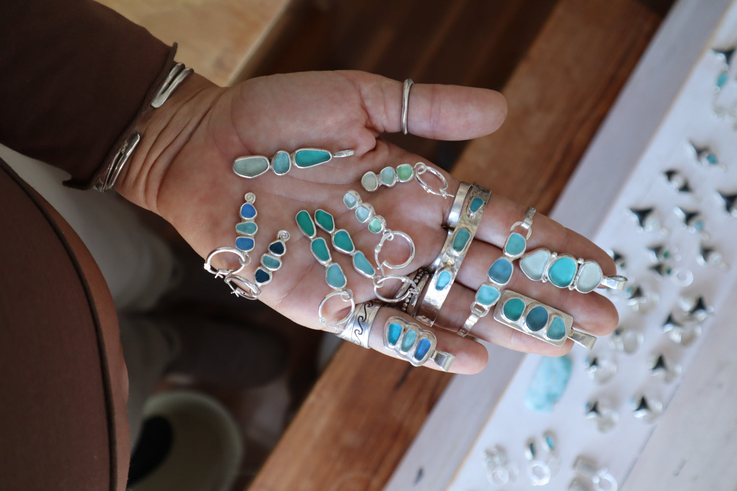 Triple Seaglass Hoops