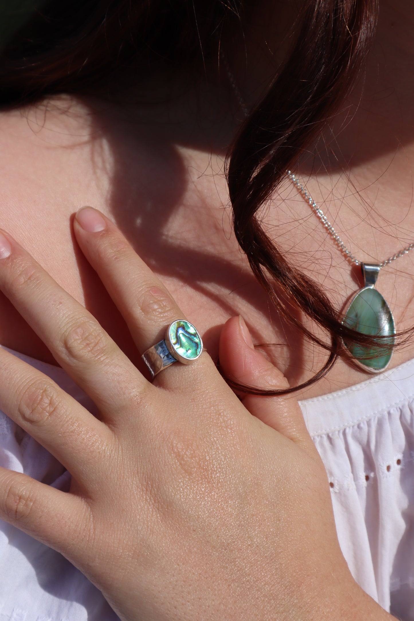 Hammered Abalone Ring SIZE S - 9 1/4