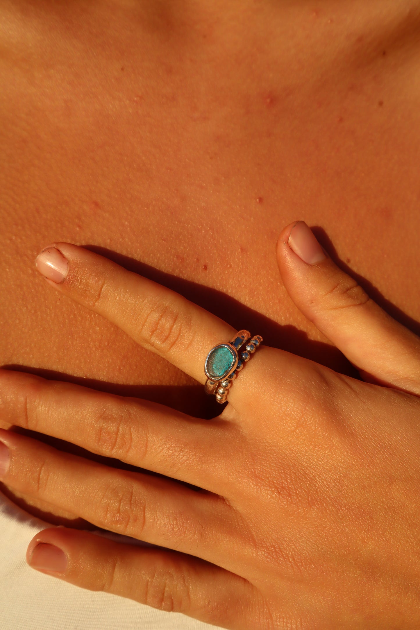 Dainty Blue Sea Glass Ring SIZE P 1/2 - 8