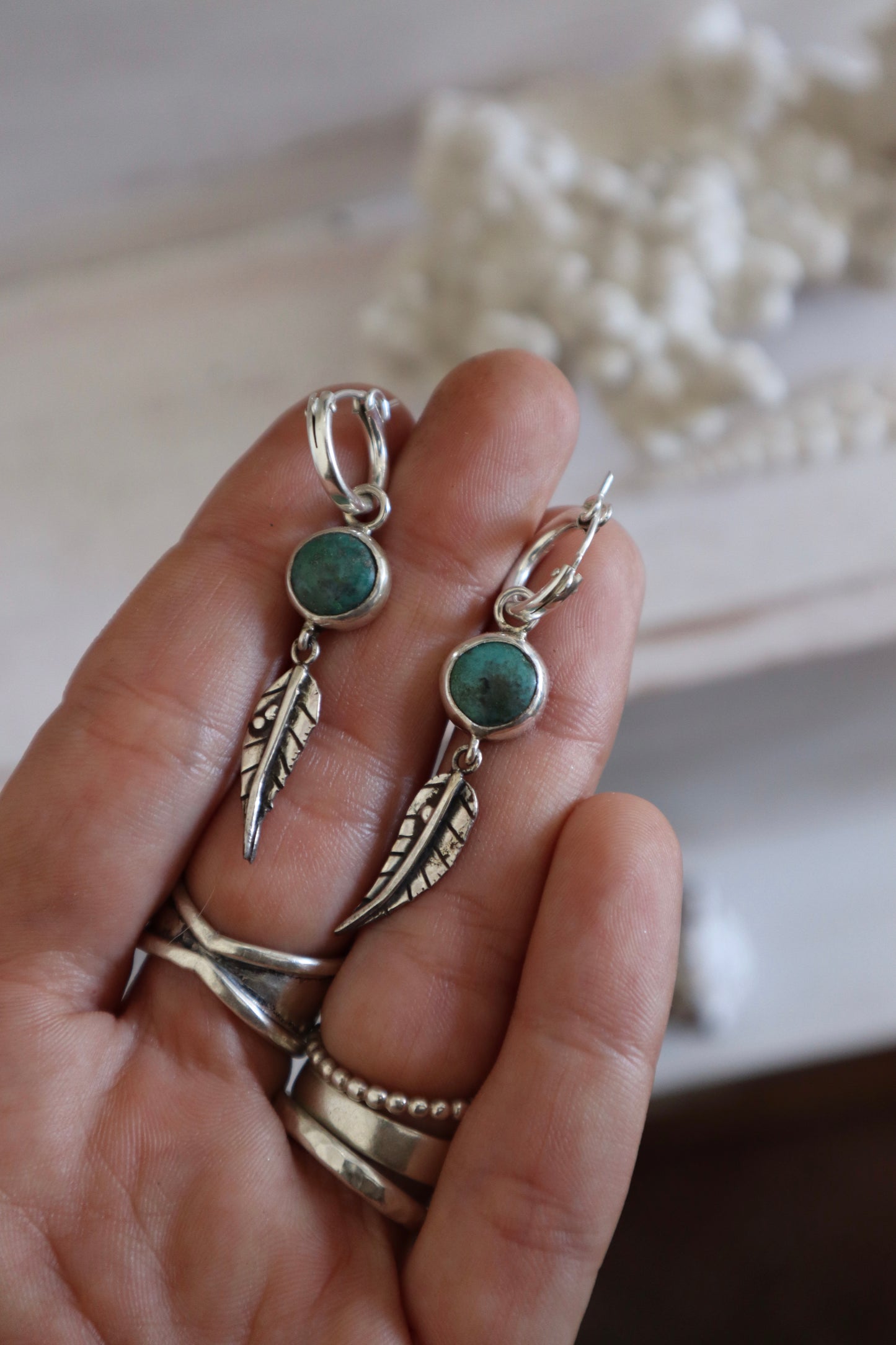 Leafy Turquoise Hoops