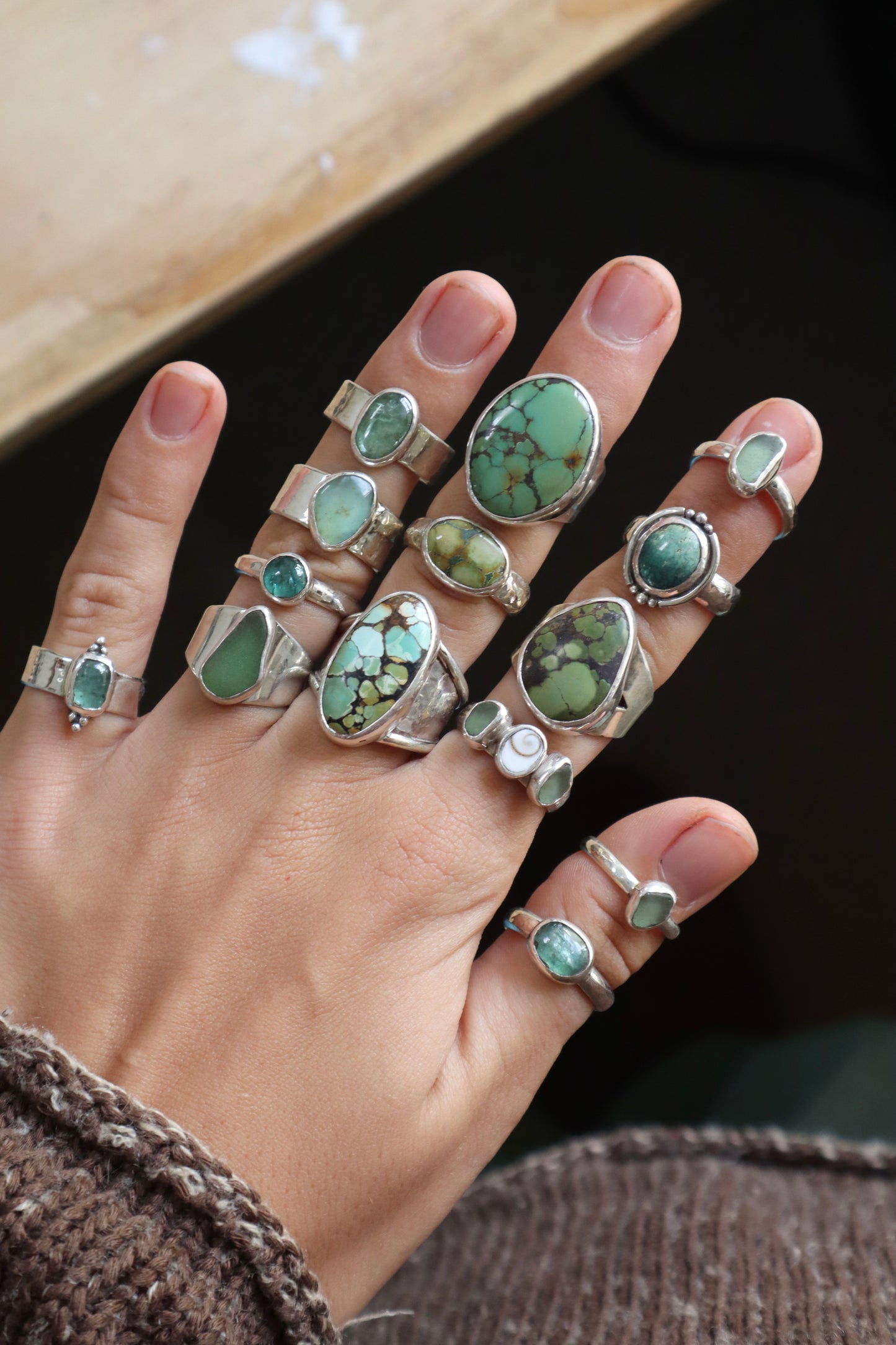 Green Sea Glass Ring SIZE N - 6 3/4