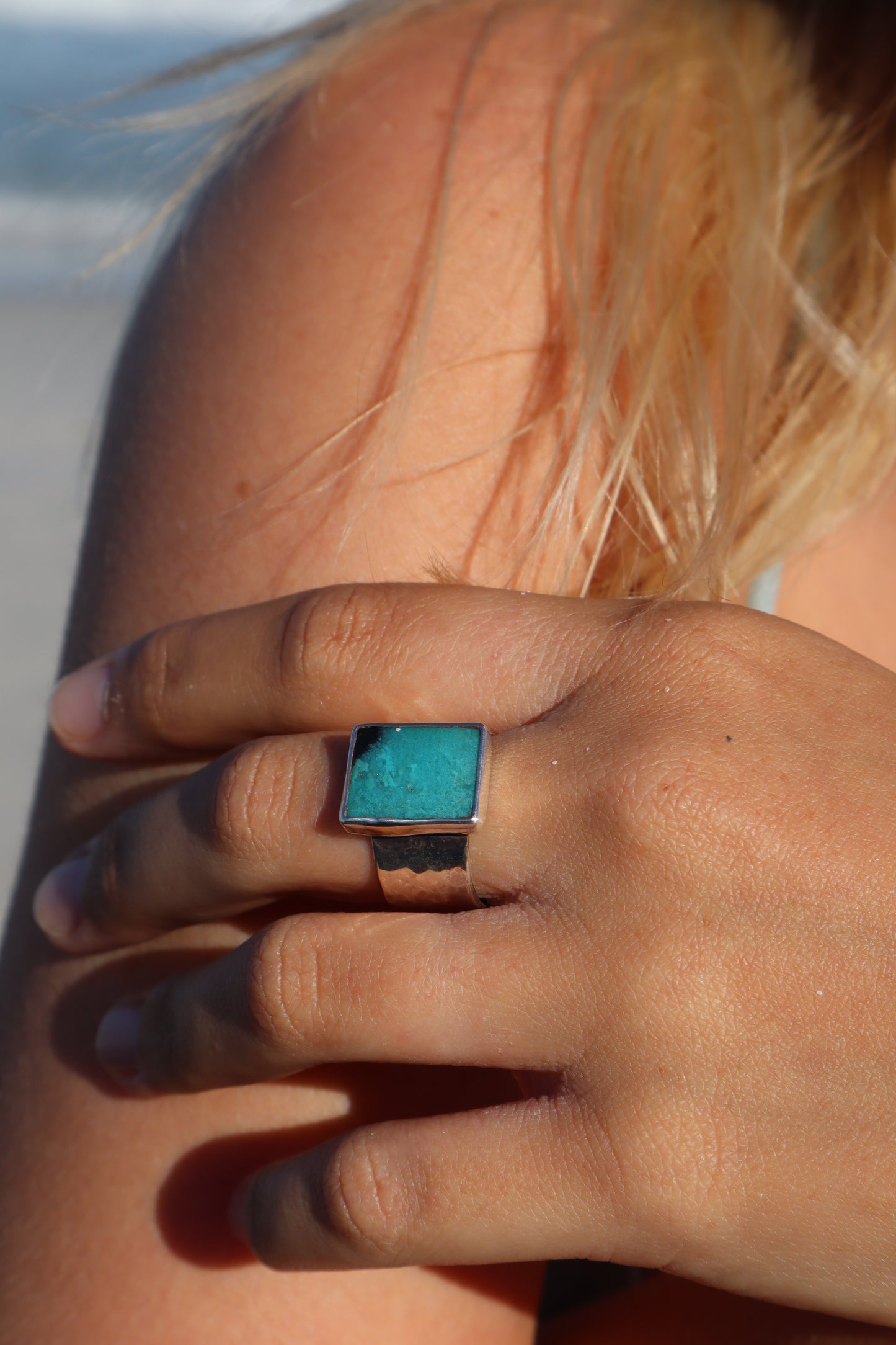 Blue Opalized Wood Ring SIZE Q - 8 1/4