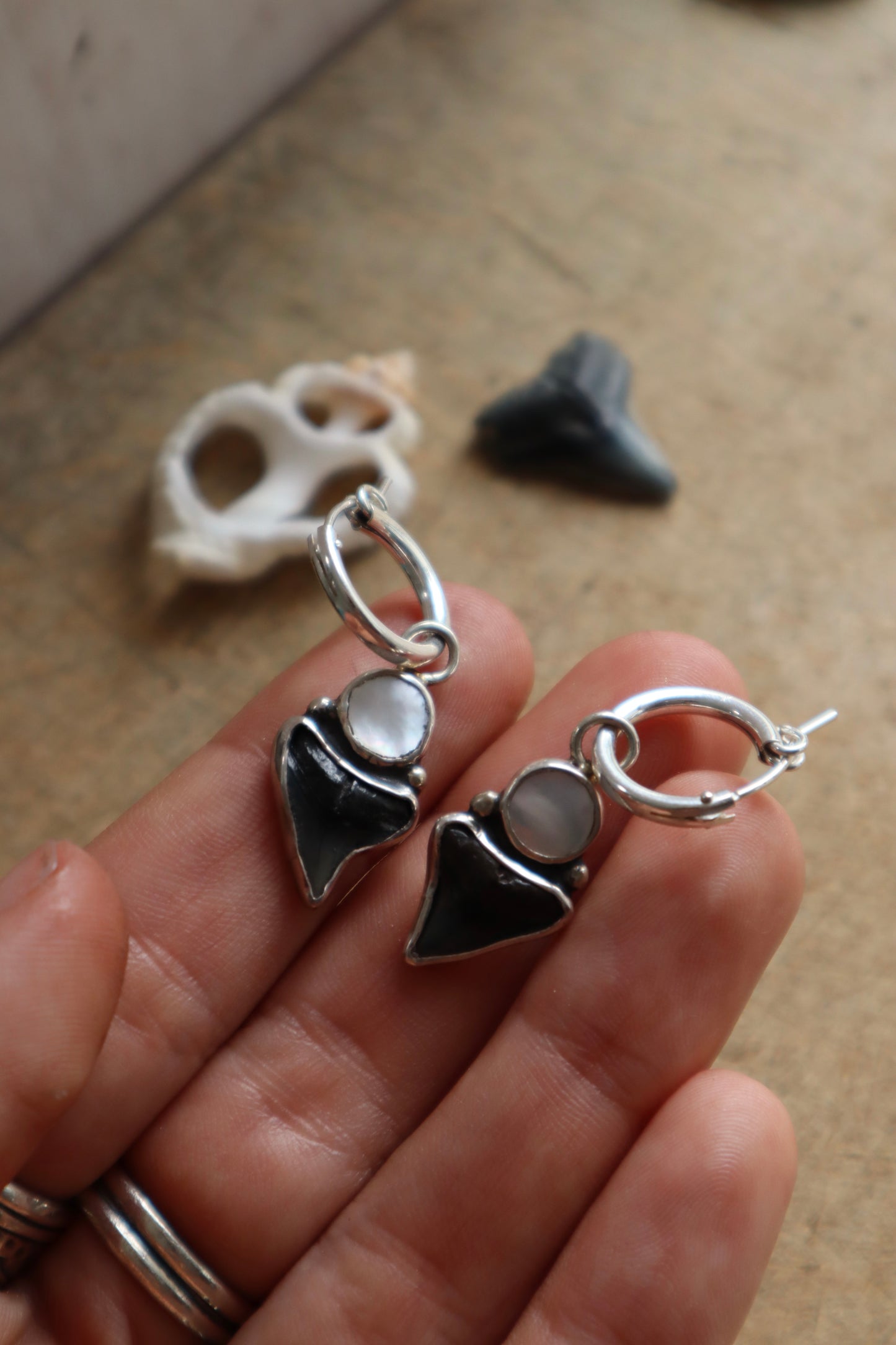 Pearly Shark Tooth Earrings