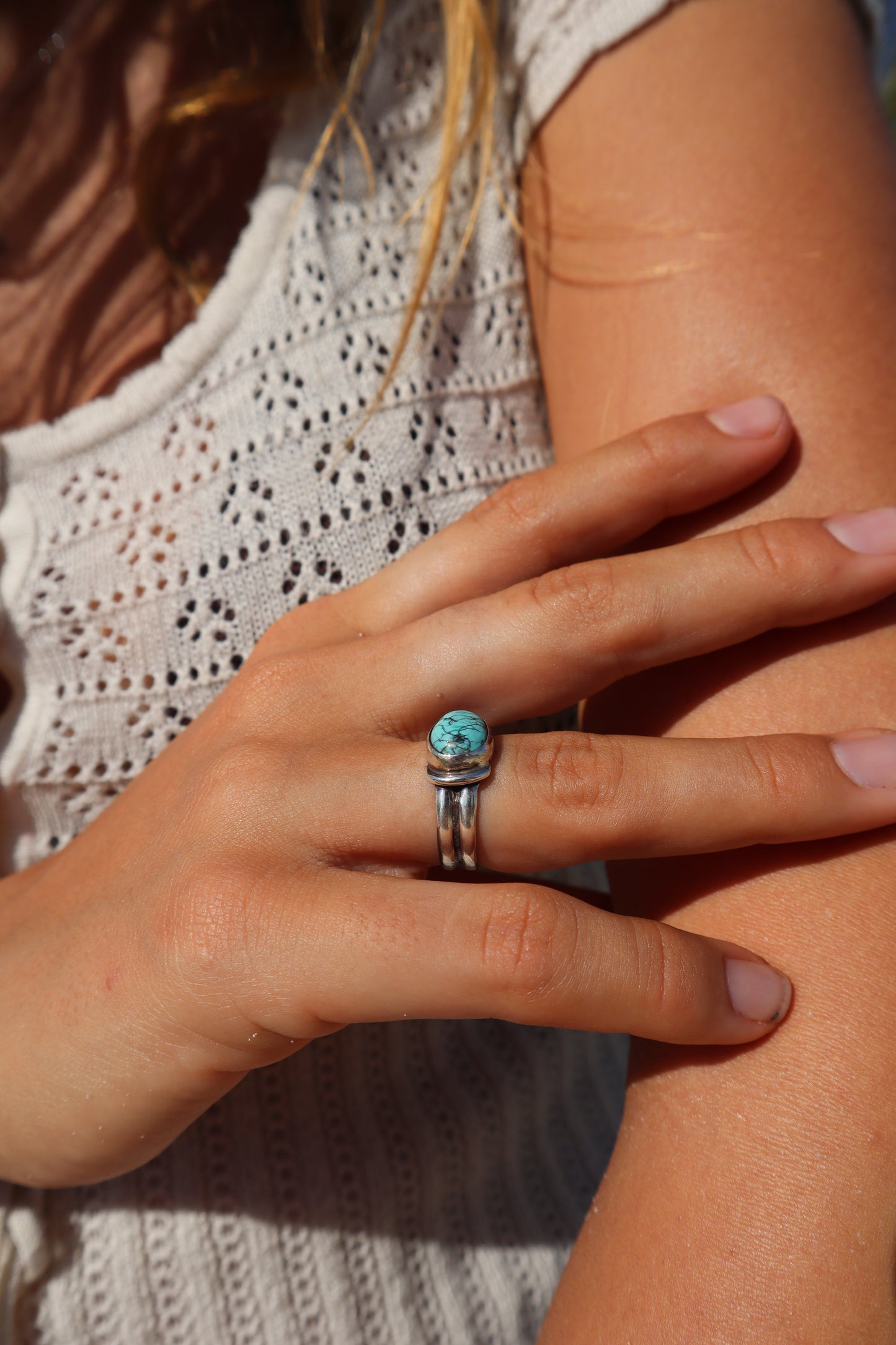 Double Banded Turquoise Ring SIZE N 1/2 - 7
