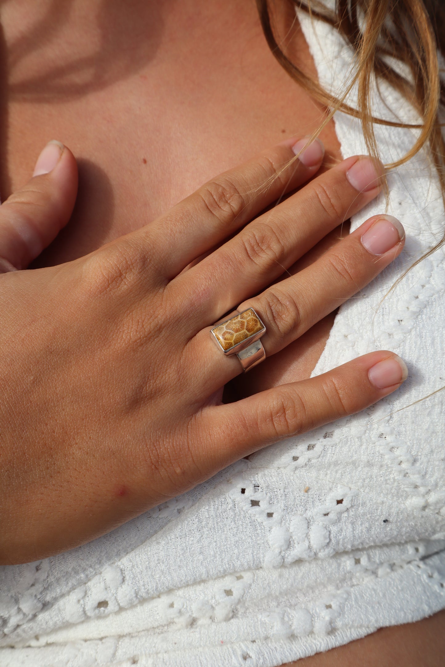 Fossilised Coral Ring SIZE M 1/2 - 6 1/2