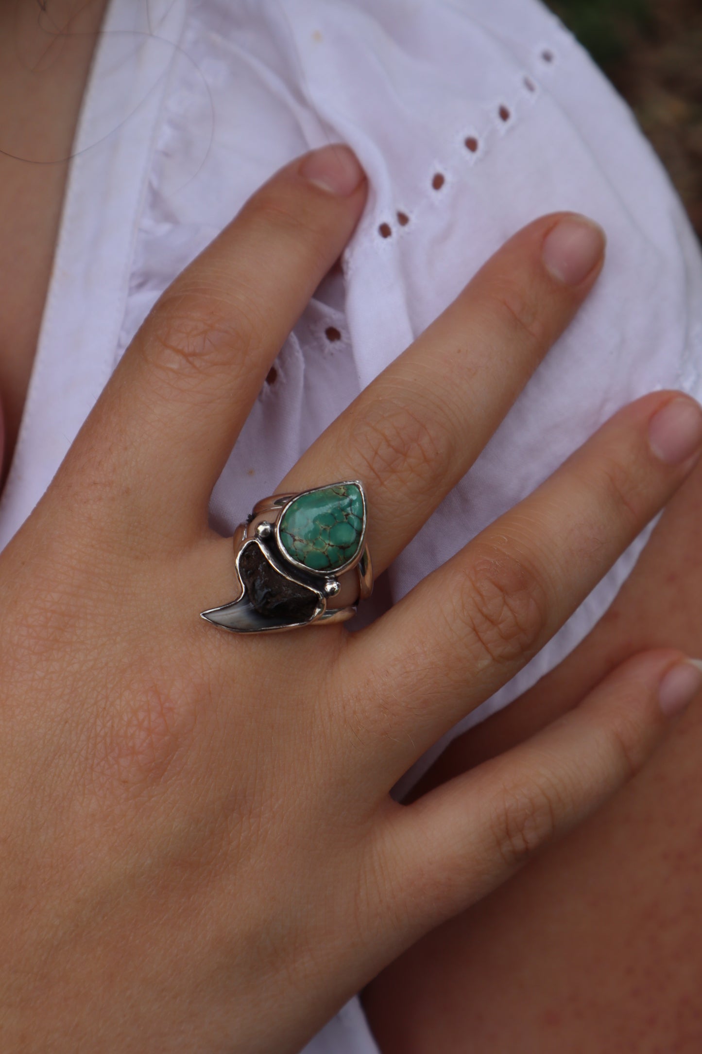 Shark Tooth x Turquoise Ring SIZE O 1/2 - 7 1/2