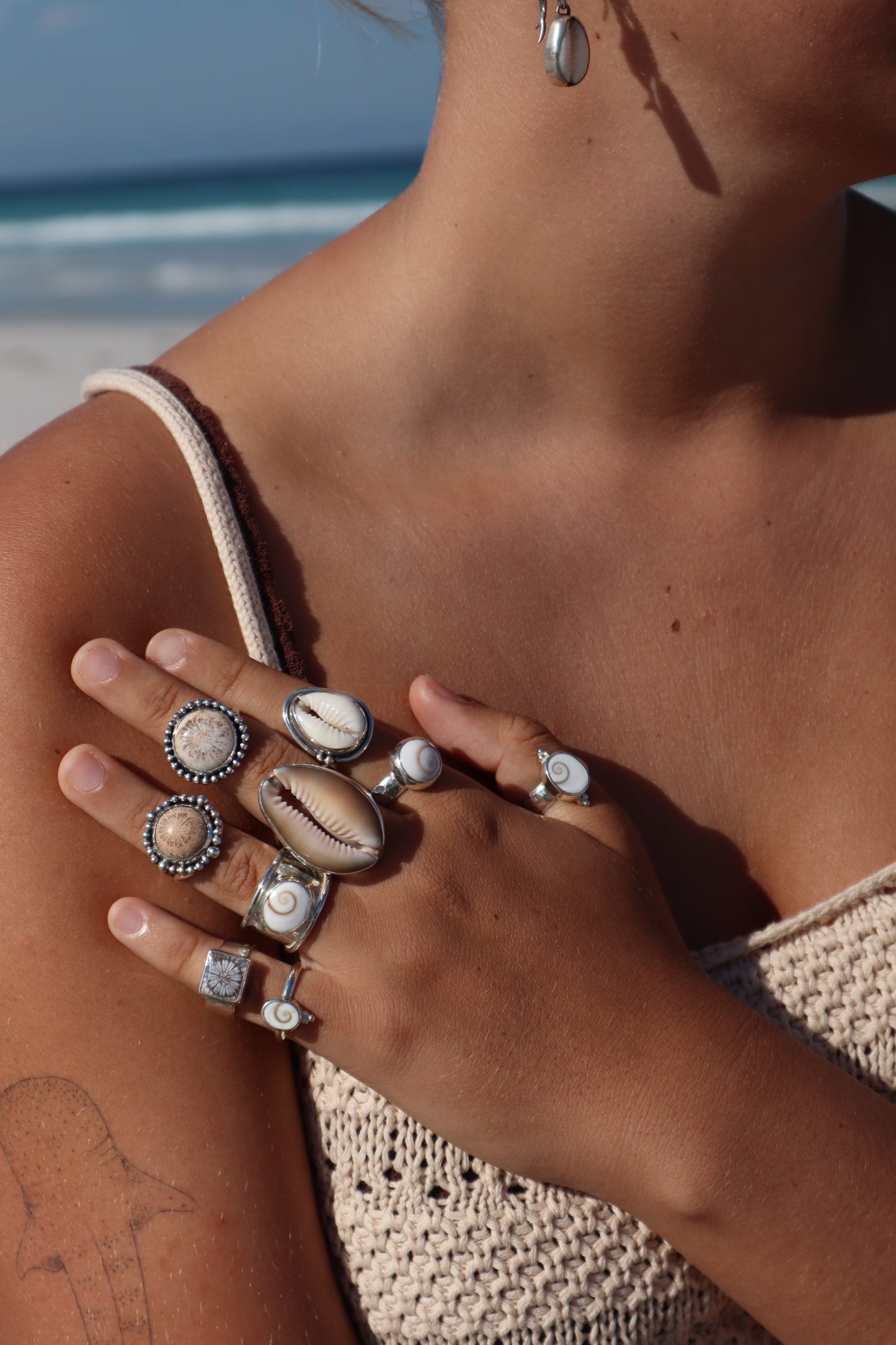 Fossilised Coral Daisy Ring SIZE P - 7 3/4