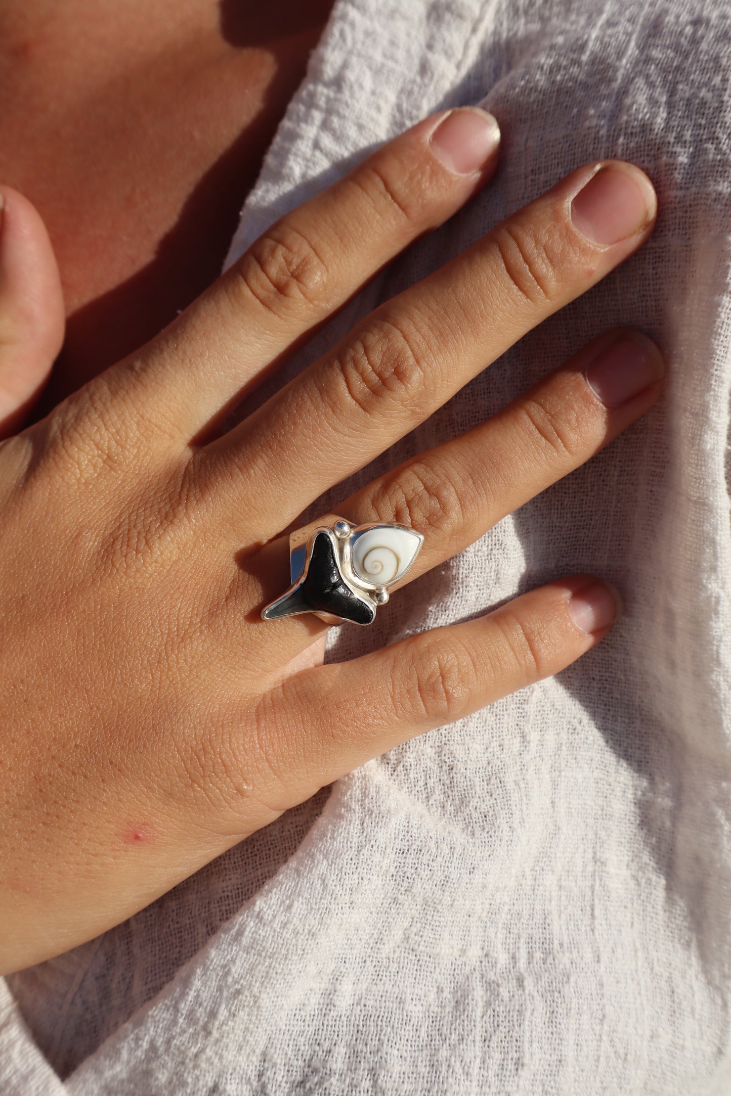Shark Tooth x Operculum Ring SIZE M - 6 1/4