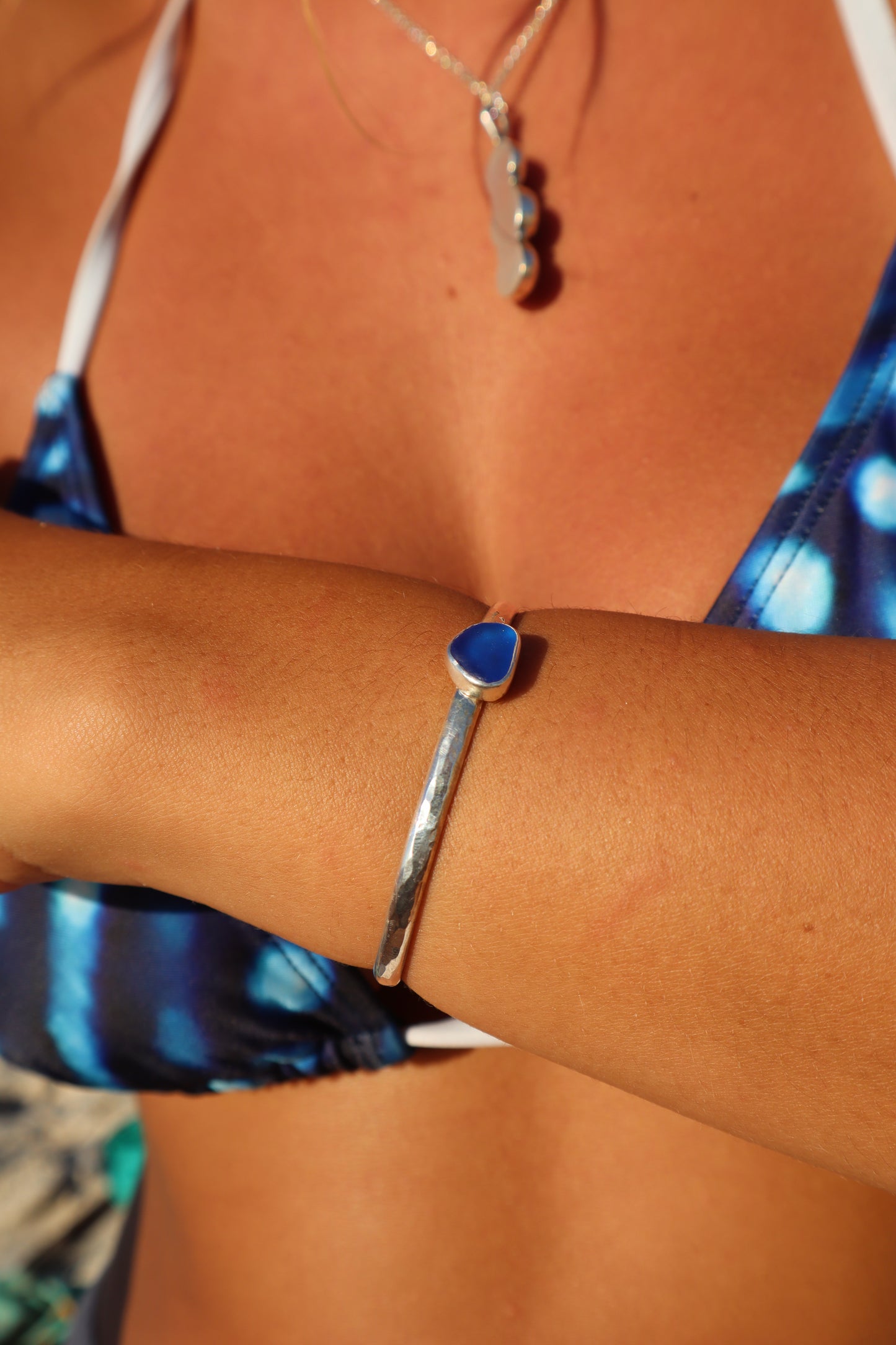 Dark Blue Sea Glass Wanderer Cuff