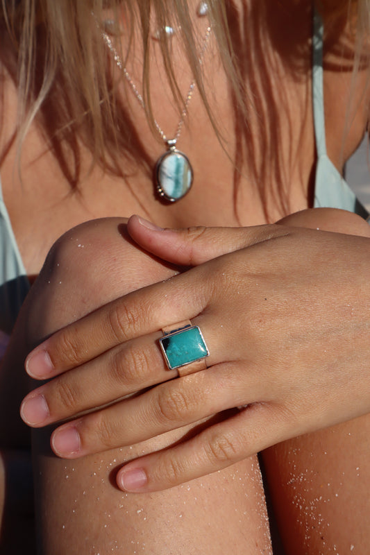 Blue Opalized Wood Ring SIZE Q - 8 1/4