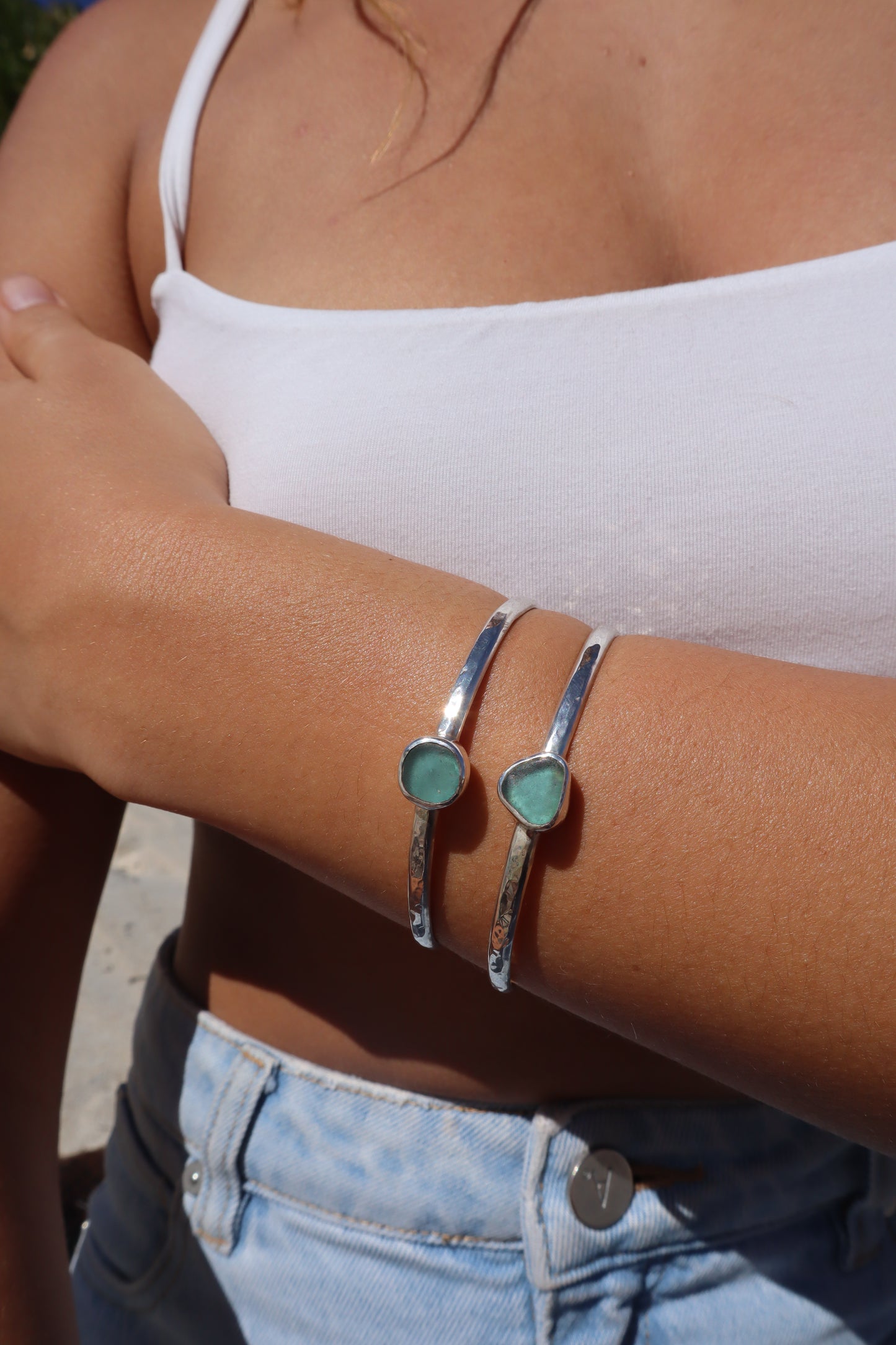 Aqua Sea Glass Wanderer Cuff