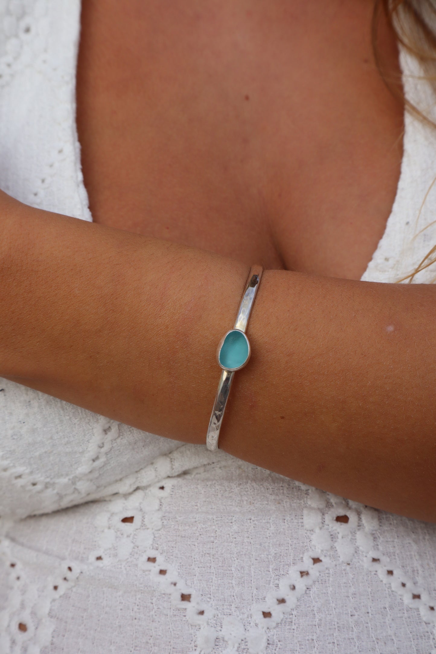 Blue Sea Glass Wanderer Cuff